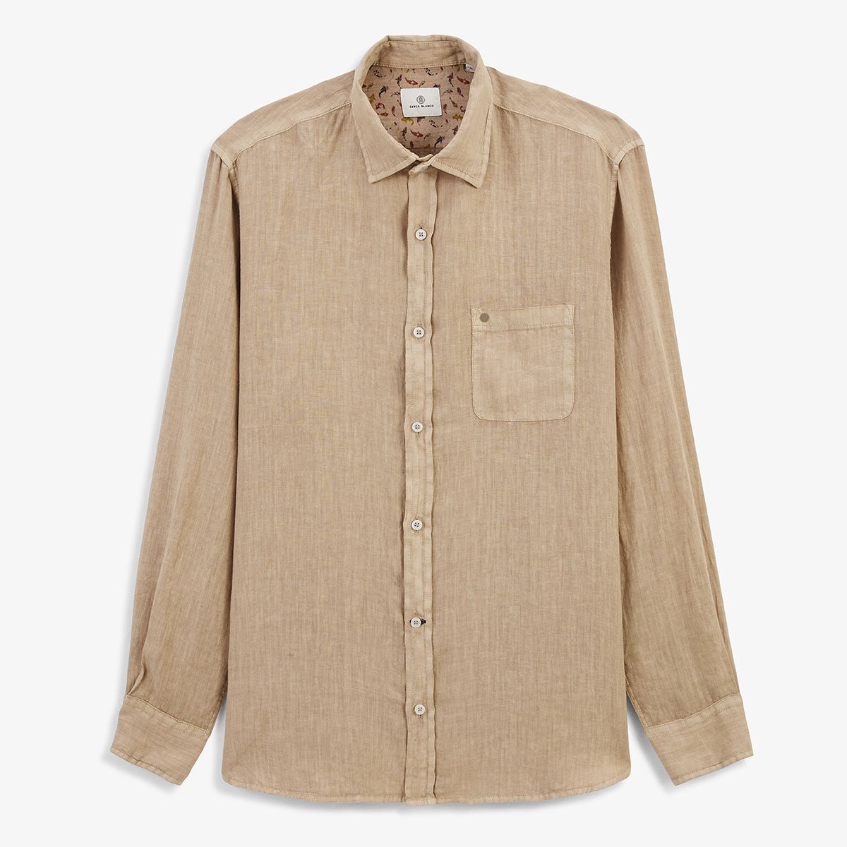 Solid long-sleeve linen shirt SERGE BLANCO Brown