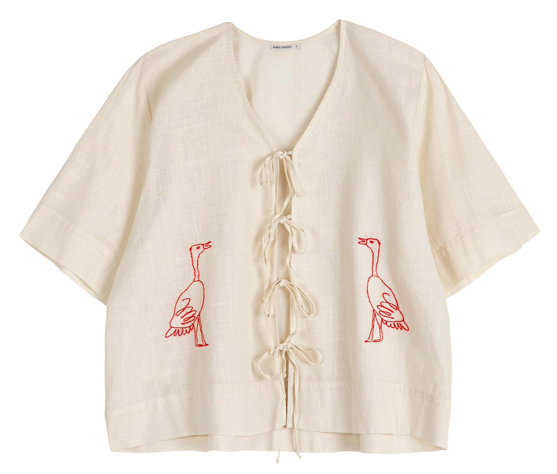 Top ample col V à nouer brodé BOBO CHOSES Blanc