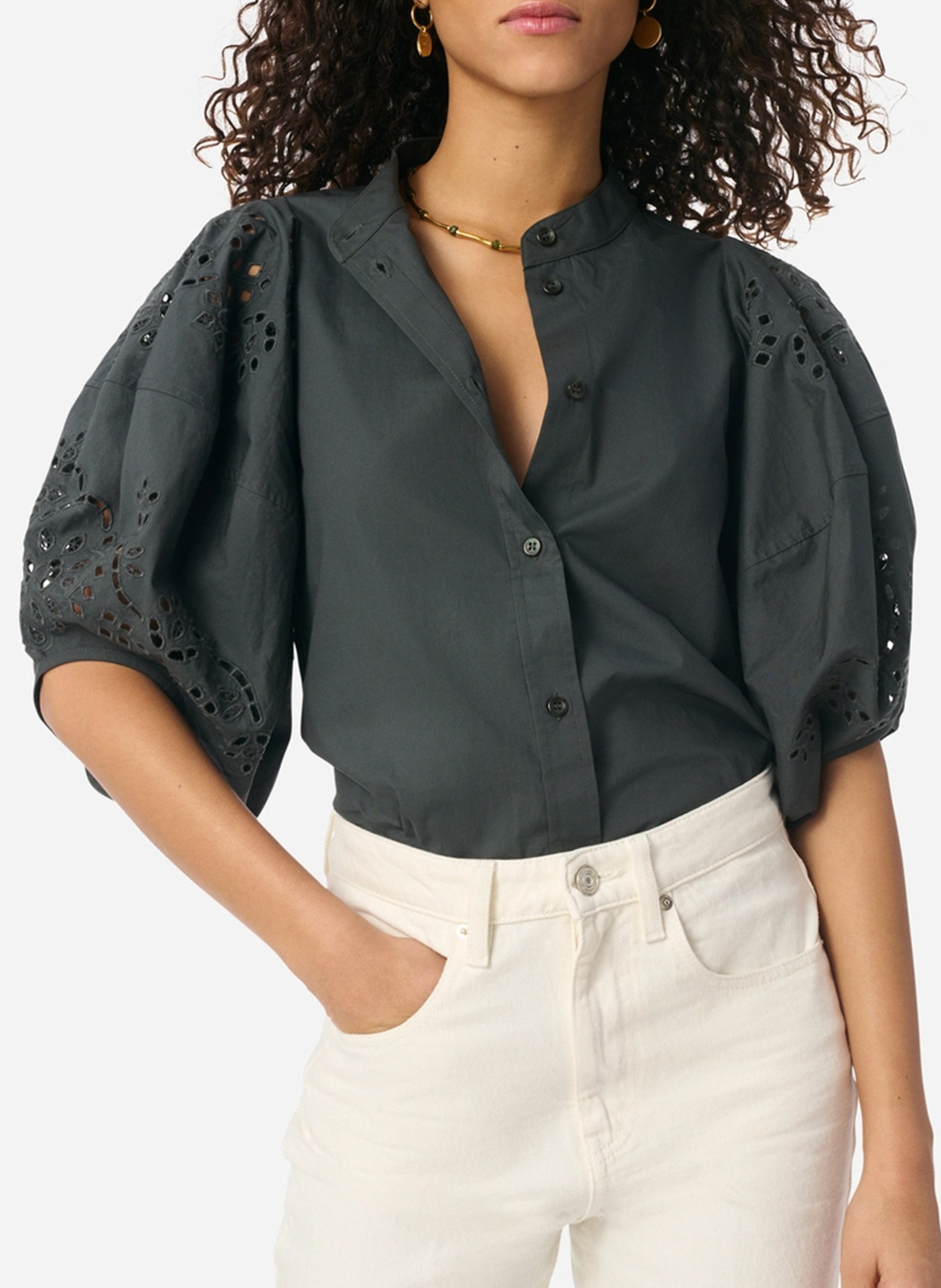 Chemise manche bouffantes dentelle VANESSA BRUNO Gris