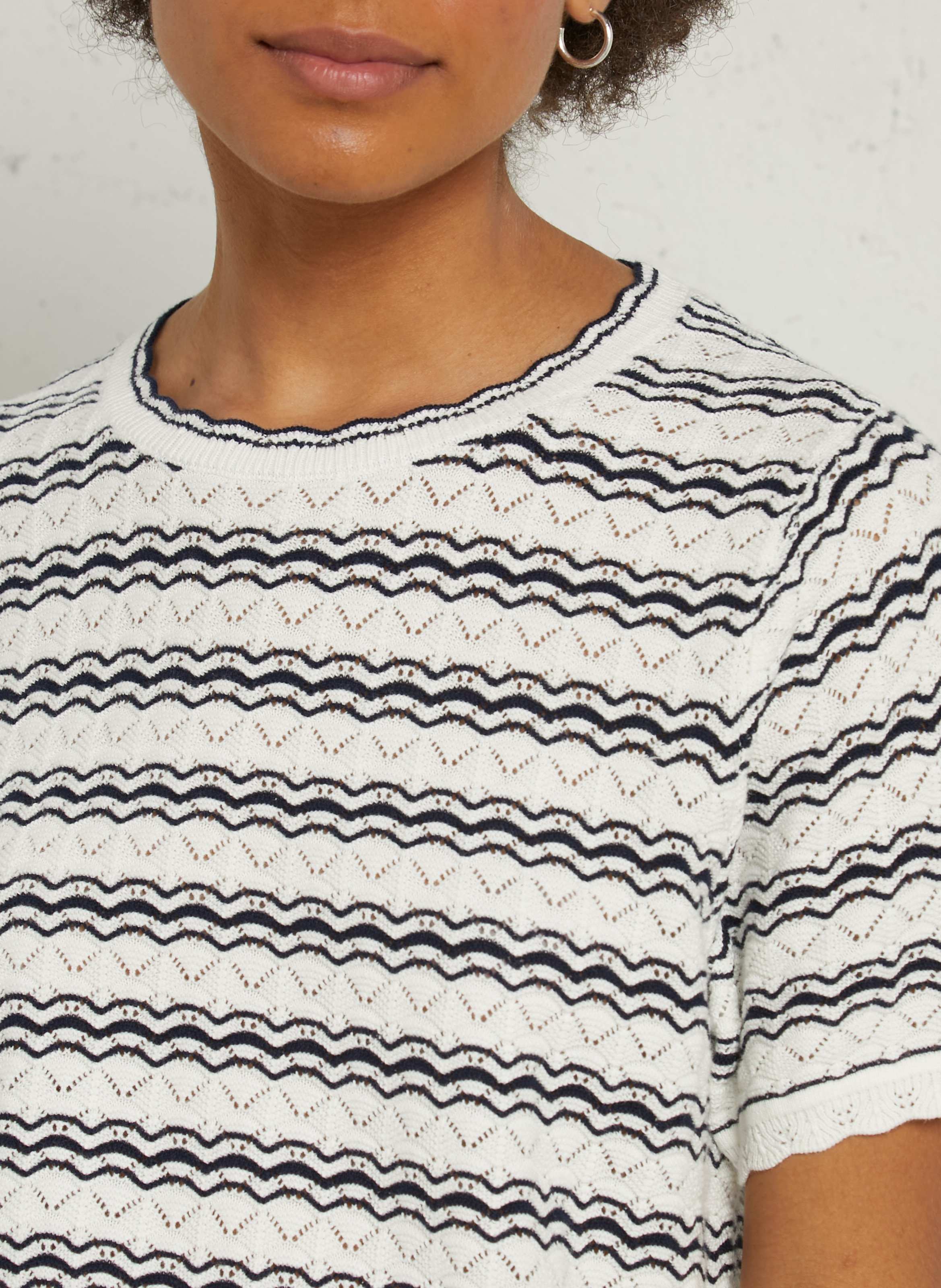 Short-sleeve pointelle knit sweater SUD EXPRESS Beige