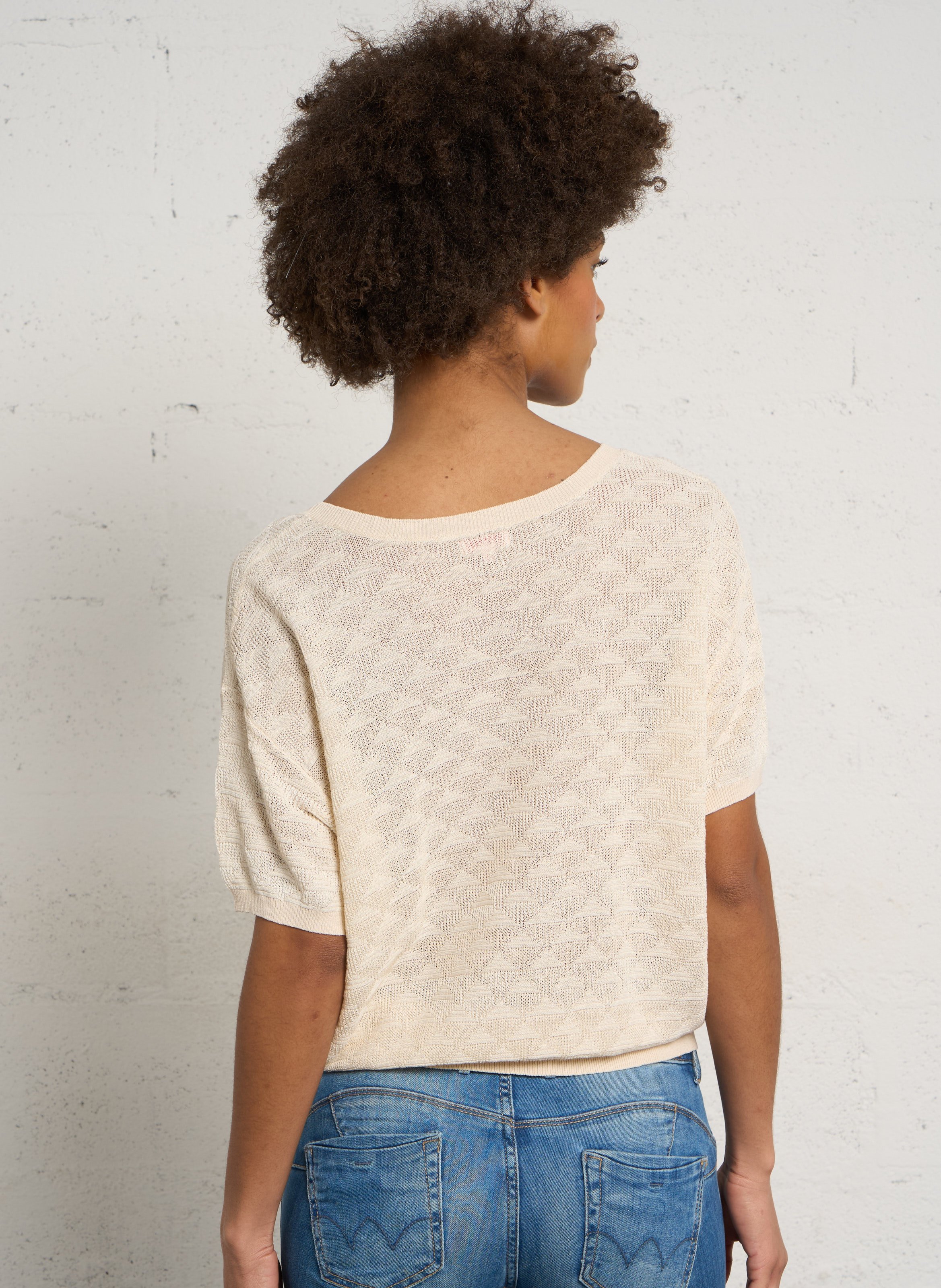 Rundhalsausschnitt Kurzarm-Texturpullover BENSIMON Beige