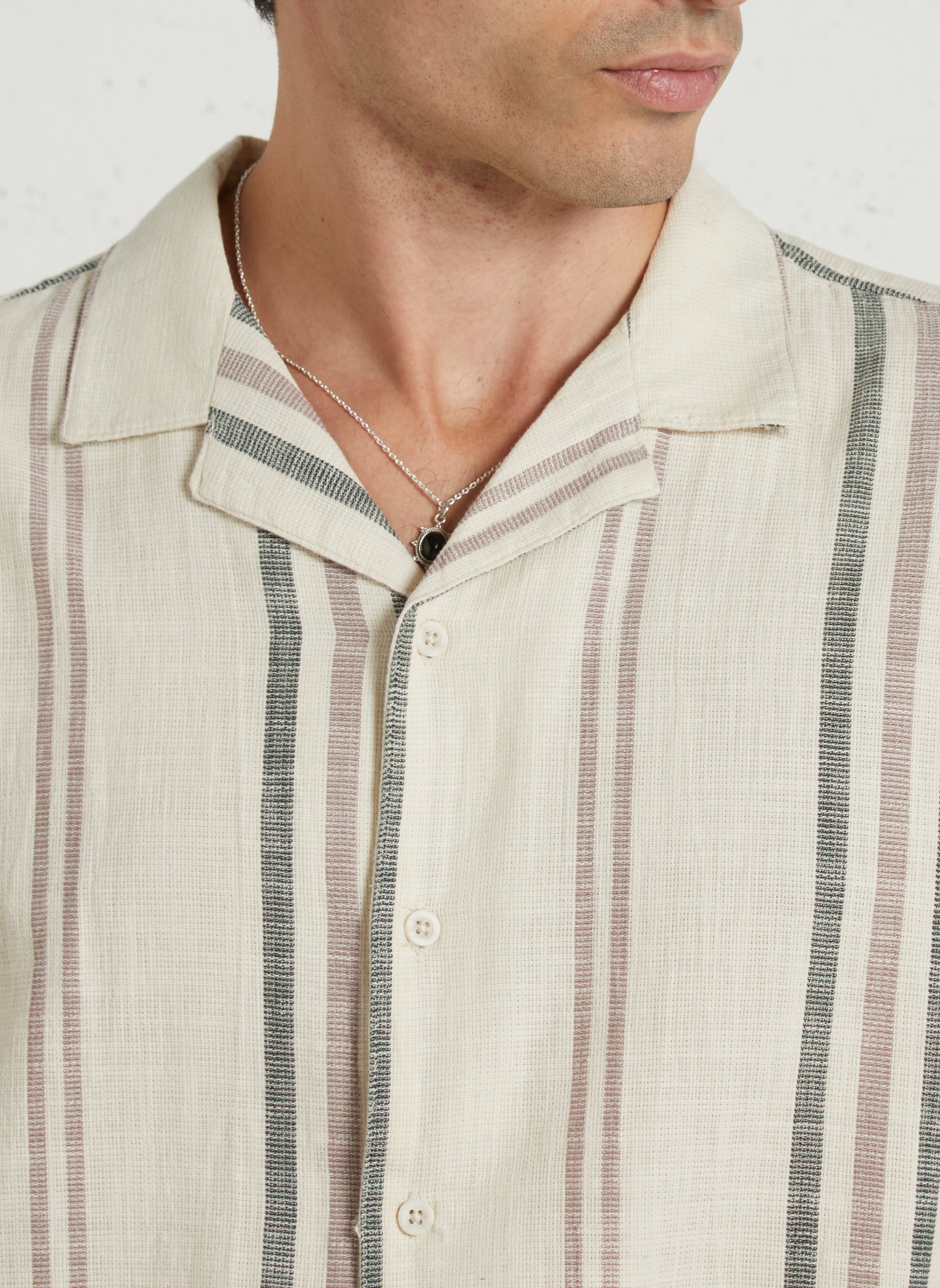 Chemise col classique manches contrastantes en coton SOLID Beige