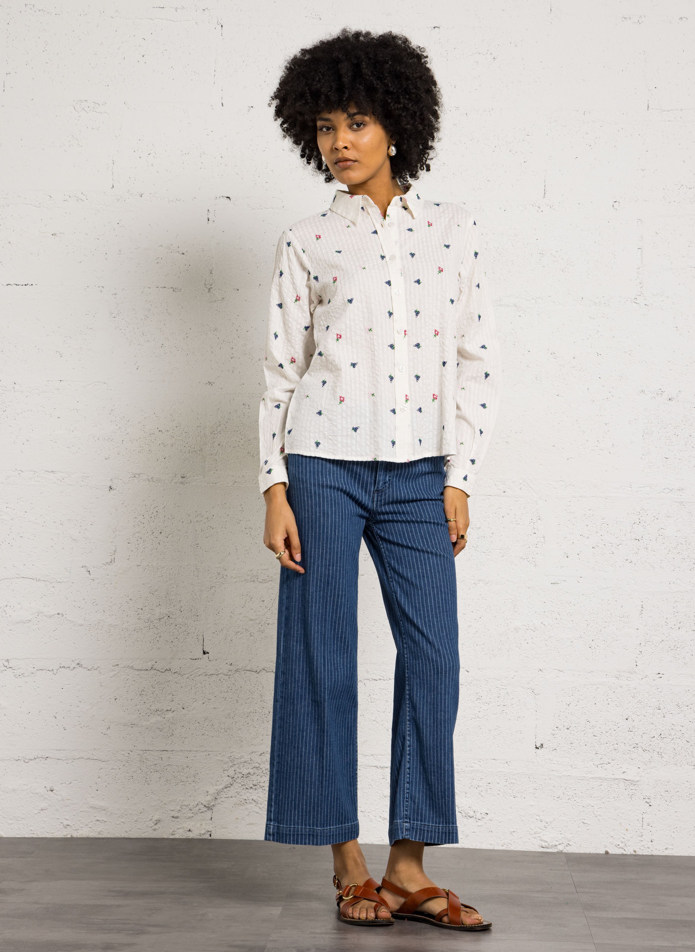 Straight embroidered cotton shirt ARMOR LUX White