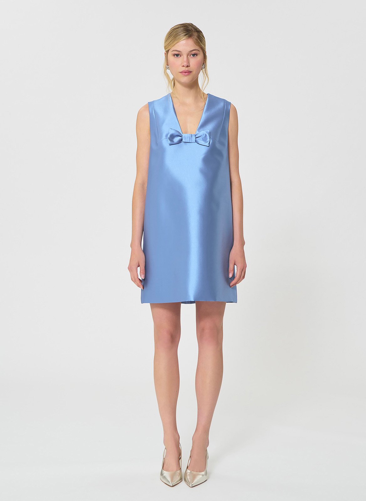Robe courte sans manches satinée TARA JARMON Bleu