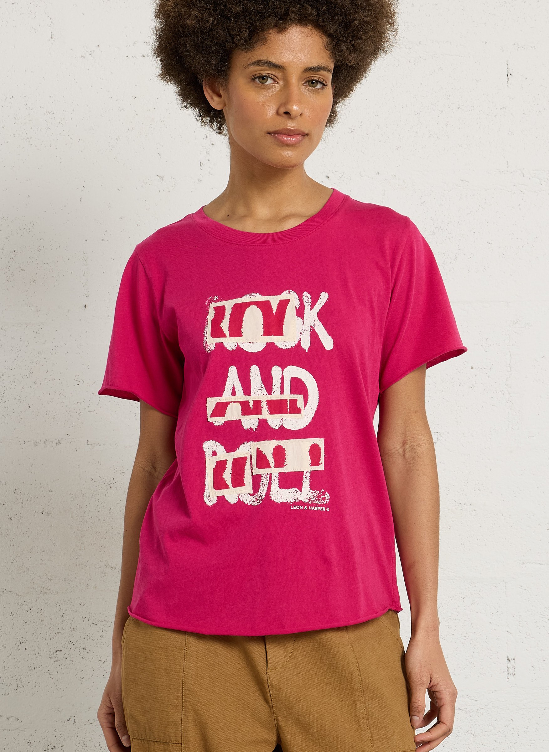 Tee-shirt droit col rond en coton bio LEON & HARPER Rose