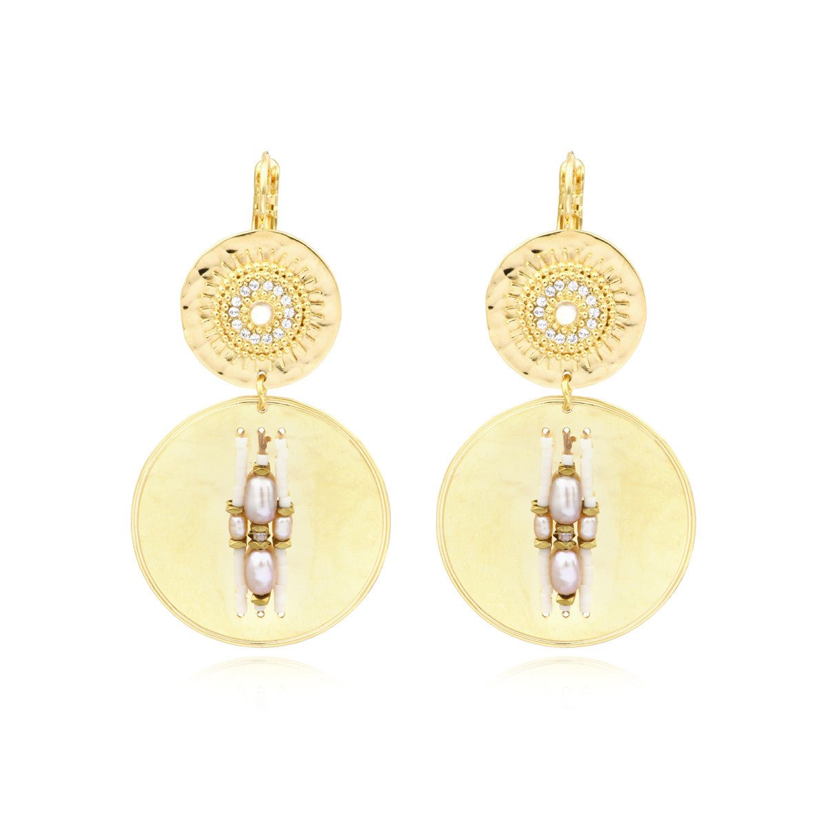 Wide sleeper earrings in gold-plated finish SATELLITE PARIS White