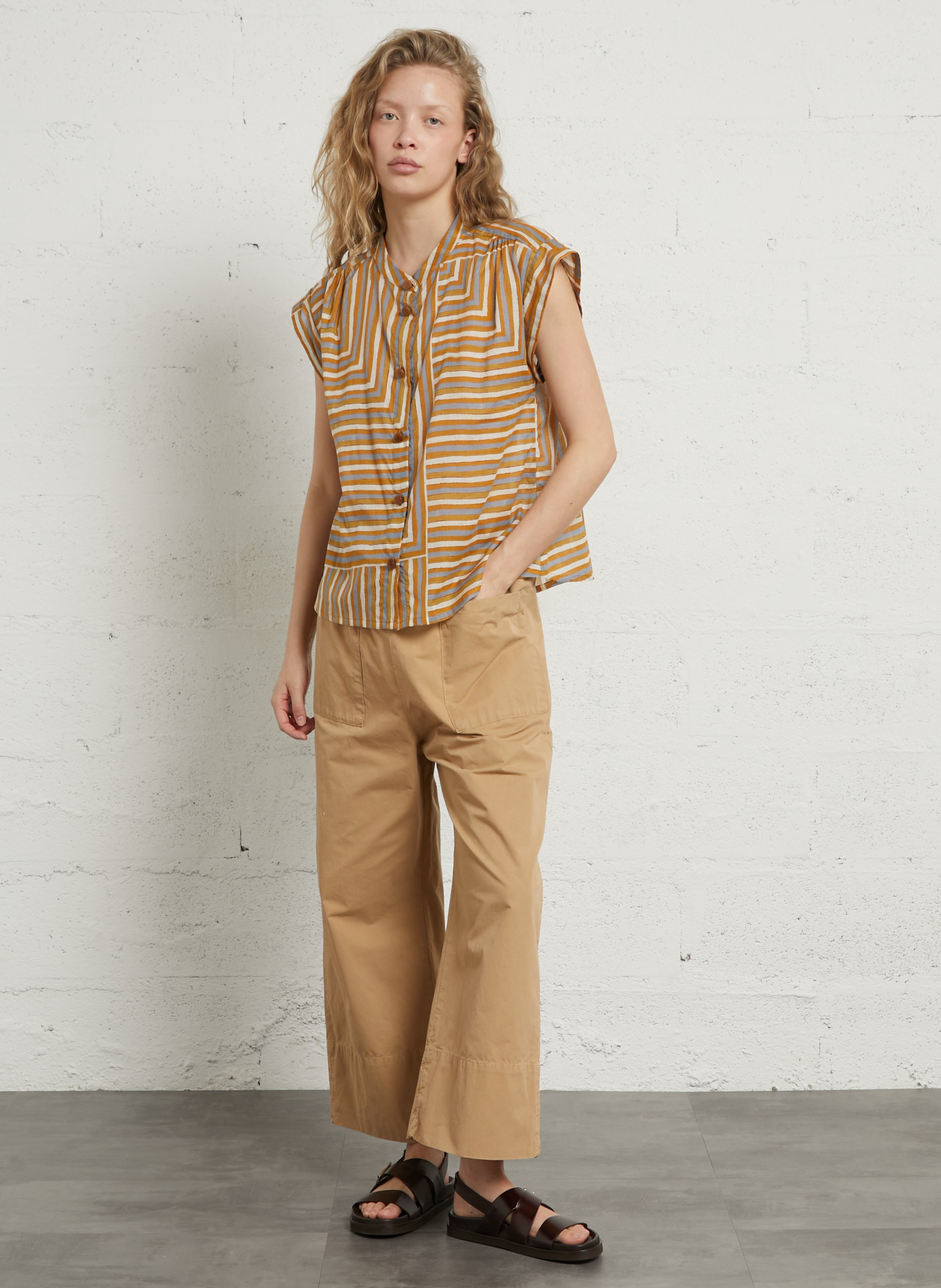 Pantalon large en laine mélangée HOD PARIS Marron