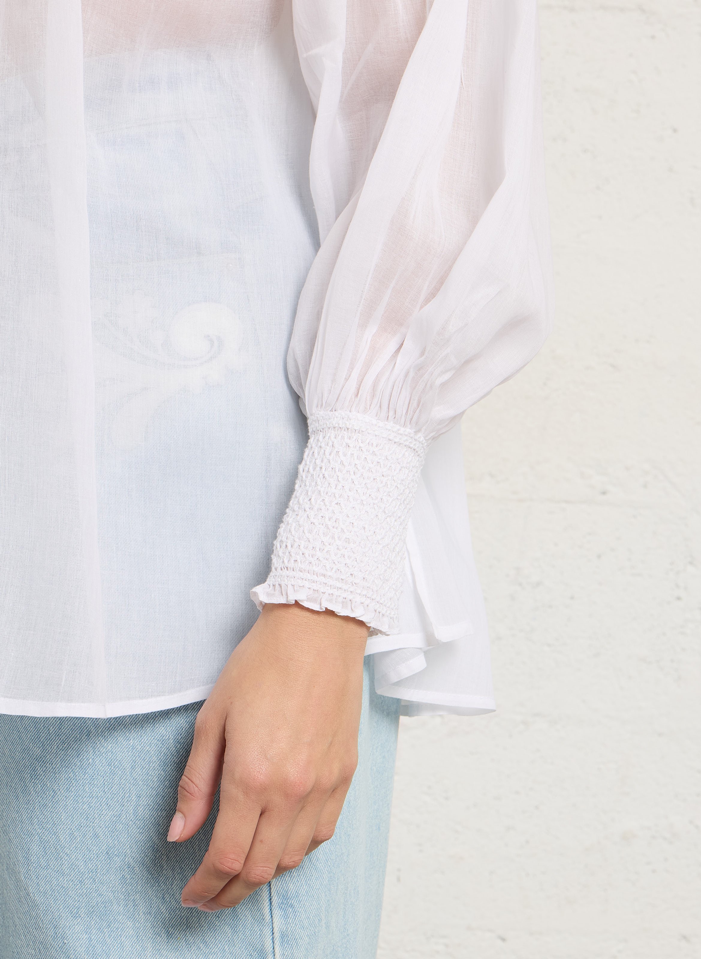 Blouse col montant en coton MES DEMOISELLES Blanc