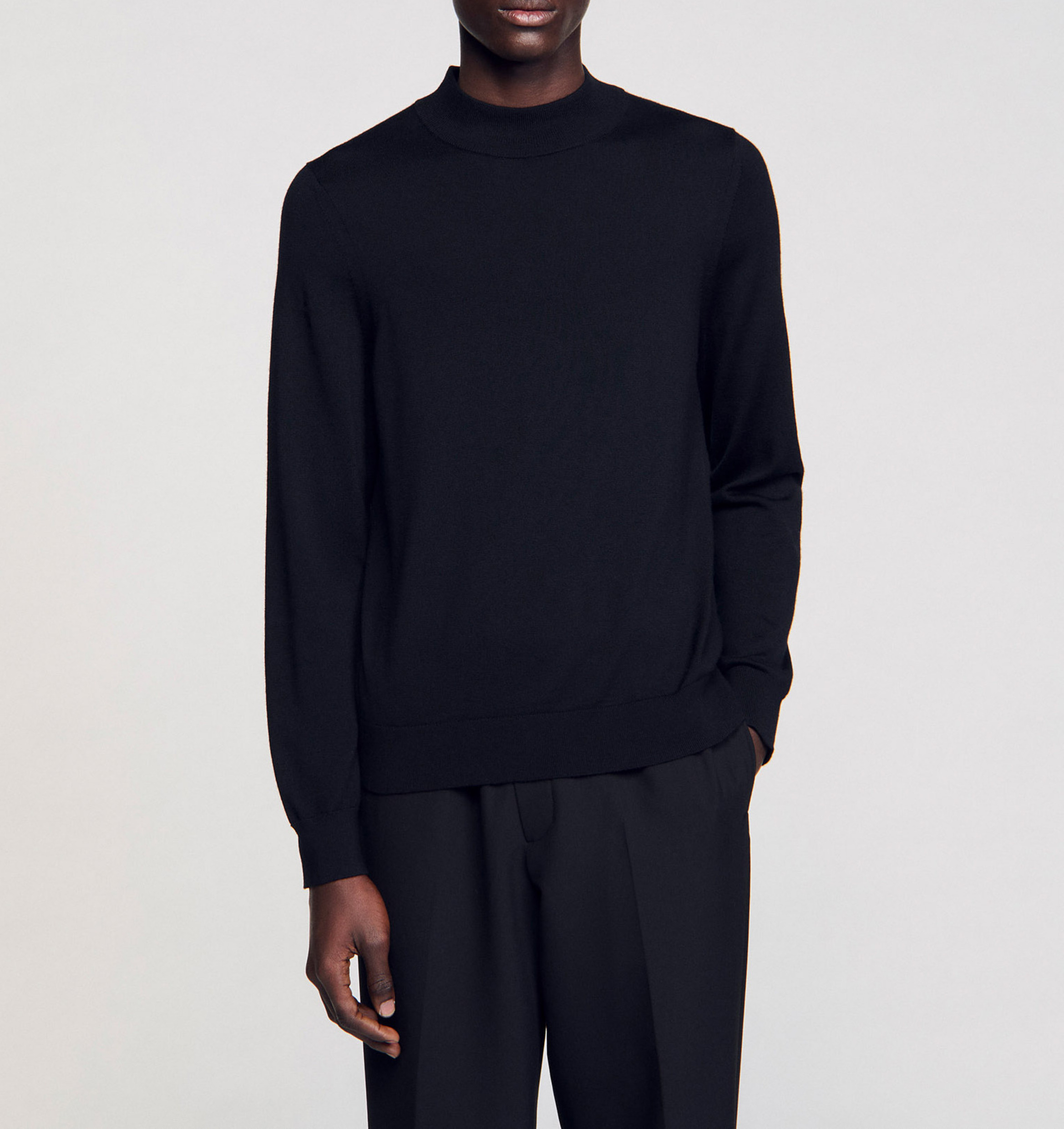 Pull col montant regular-fit en laine SANDRO Noir