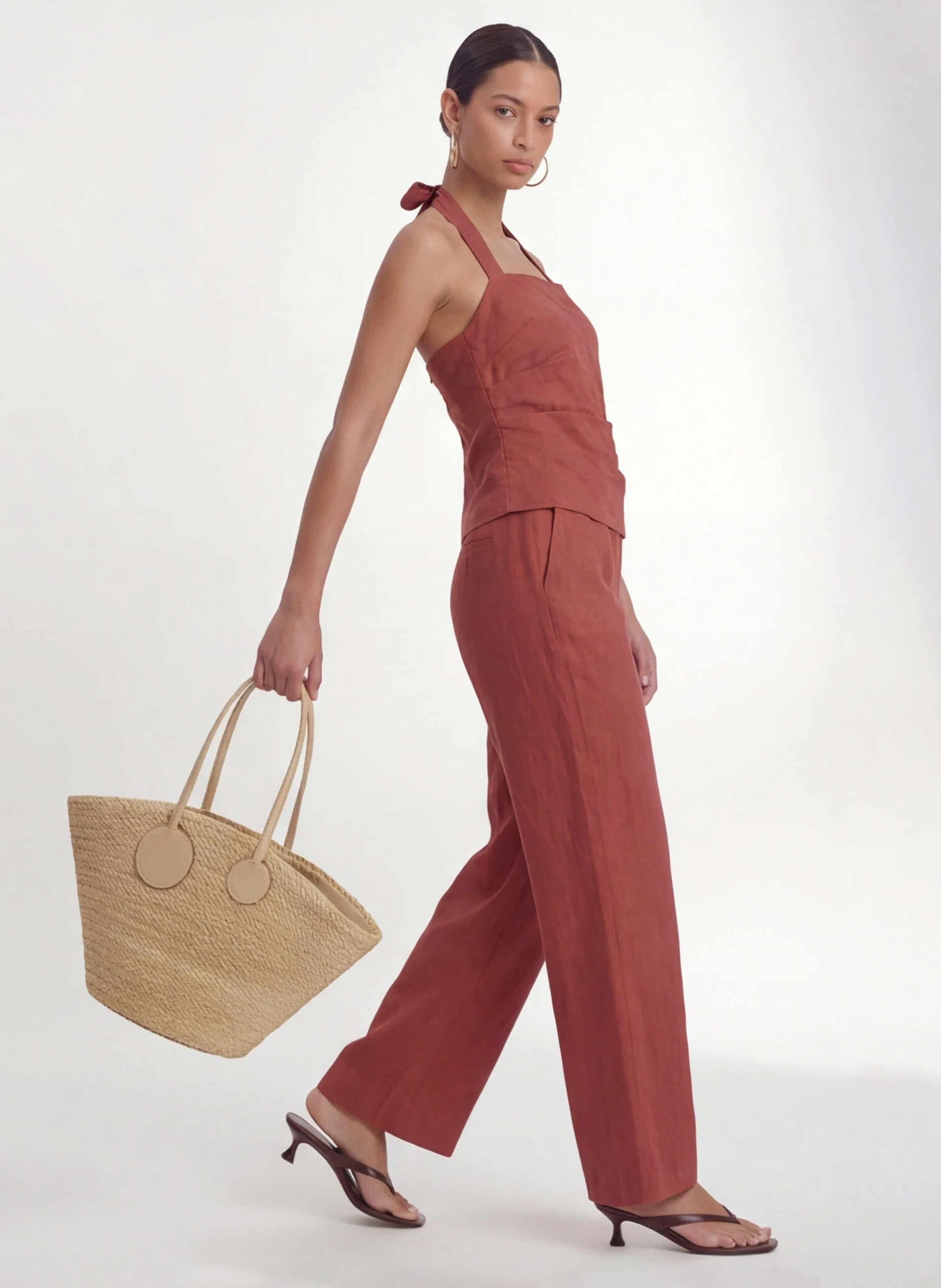 Straight linen trousers KOOKAI Brown