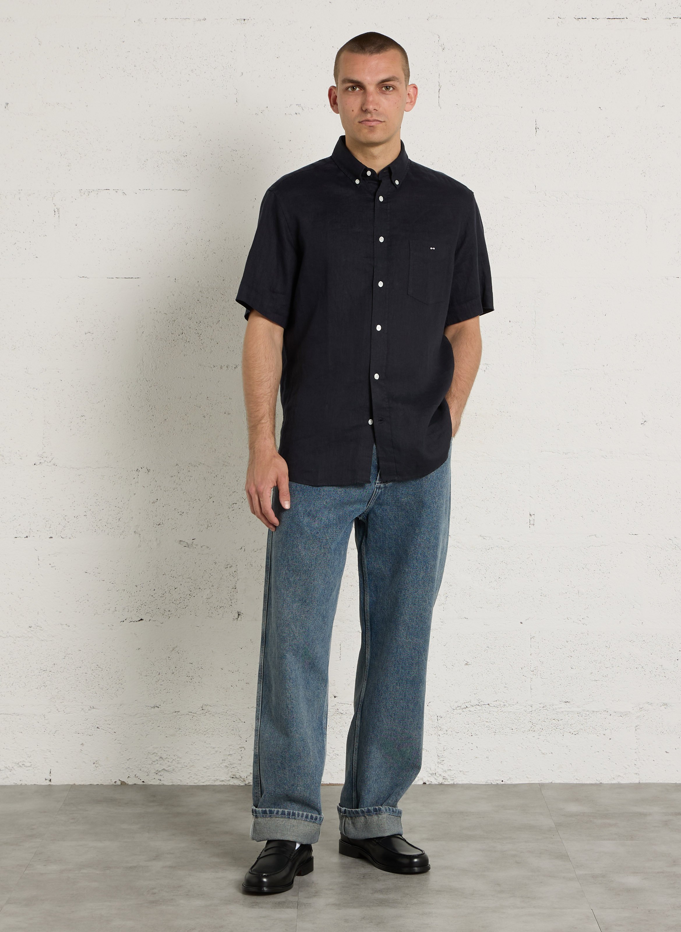 Chemise droite en lin EDEN PARK Bleu