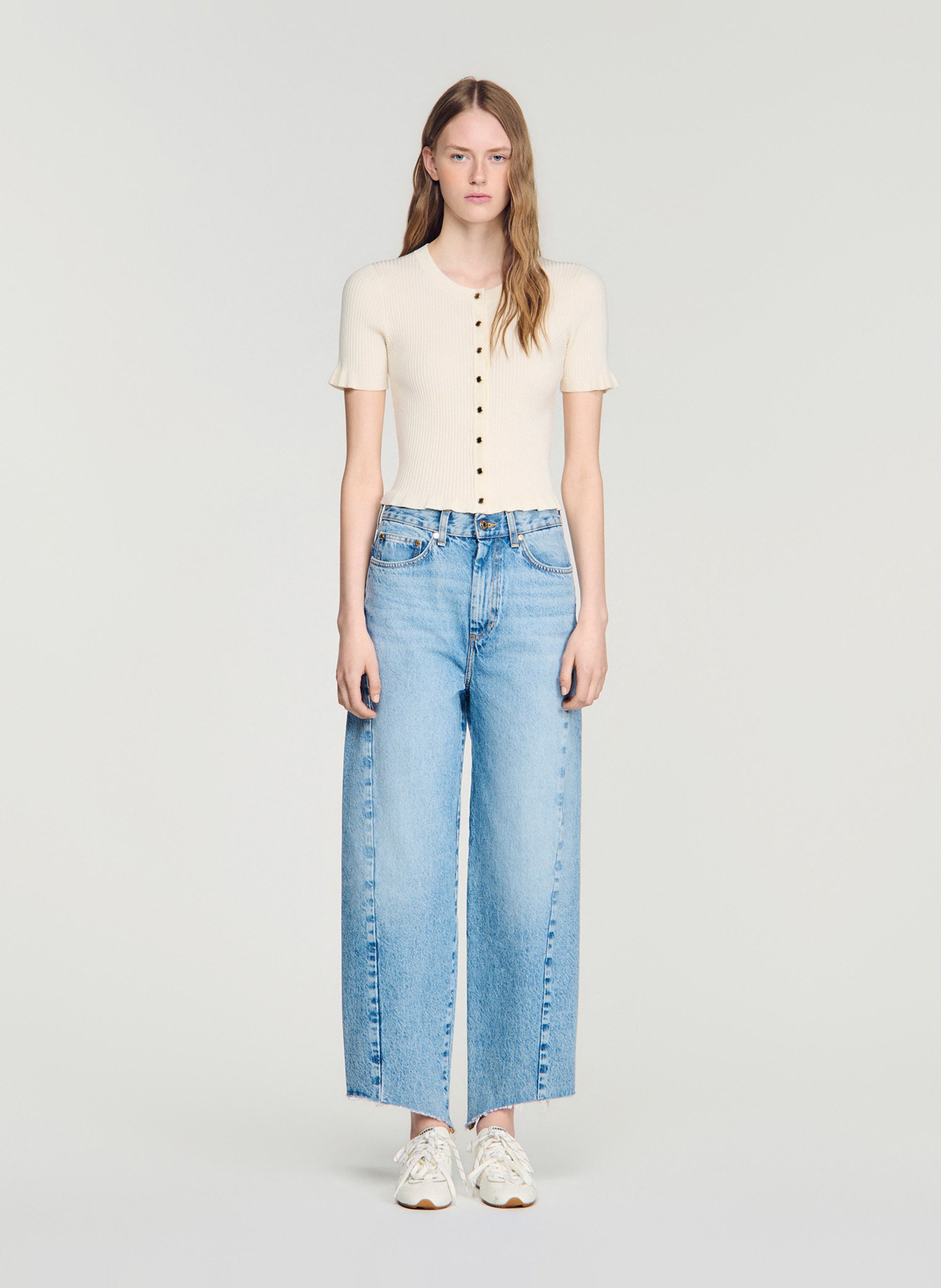 Aansluitende geribbelde ronde hals top SANDRO Beige