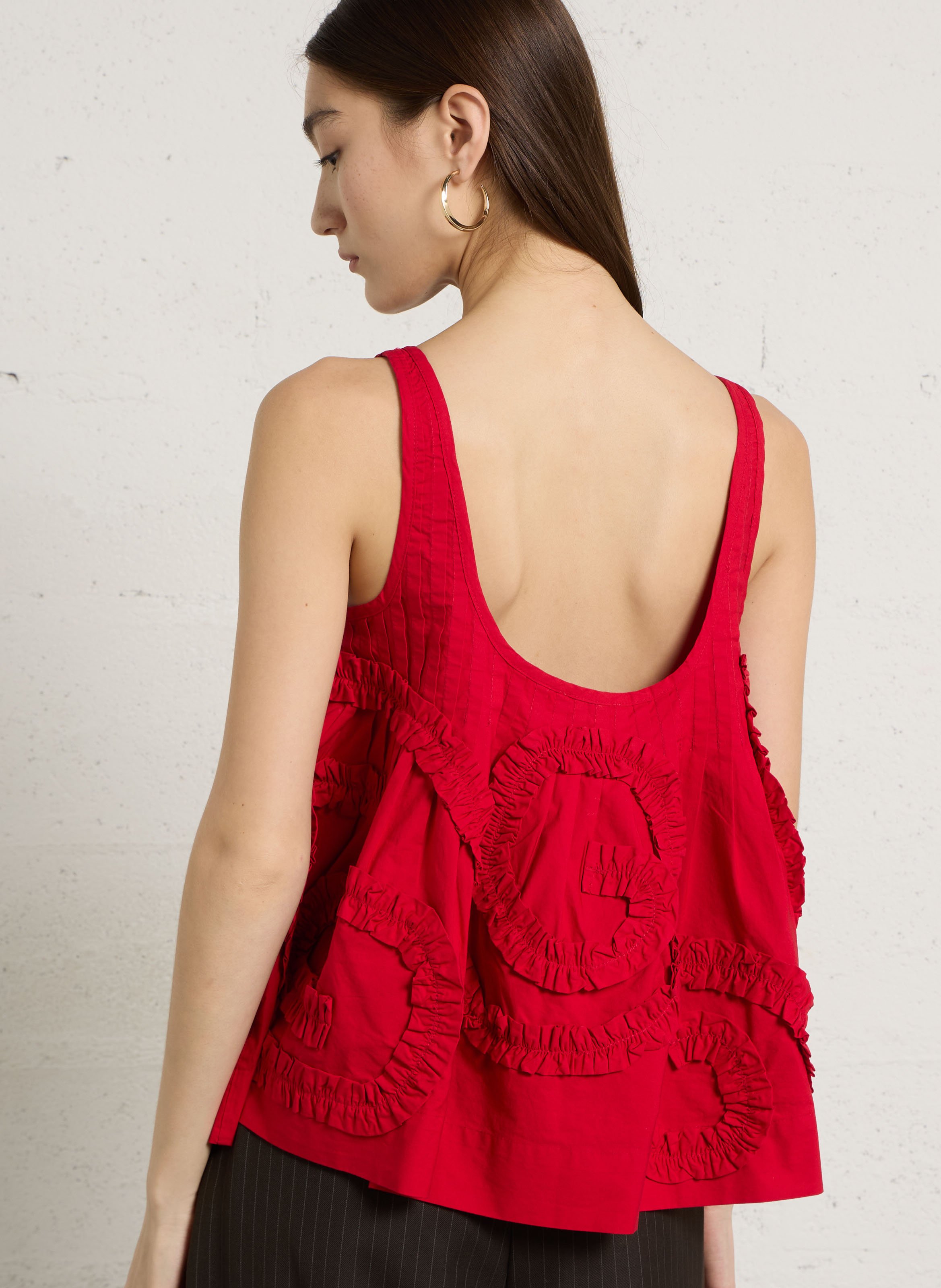Sleeveless pleated top in organic cotton DAMSON MADDER Red