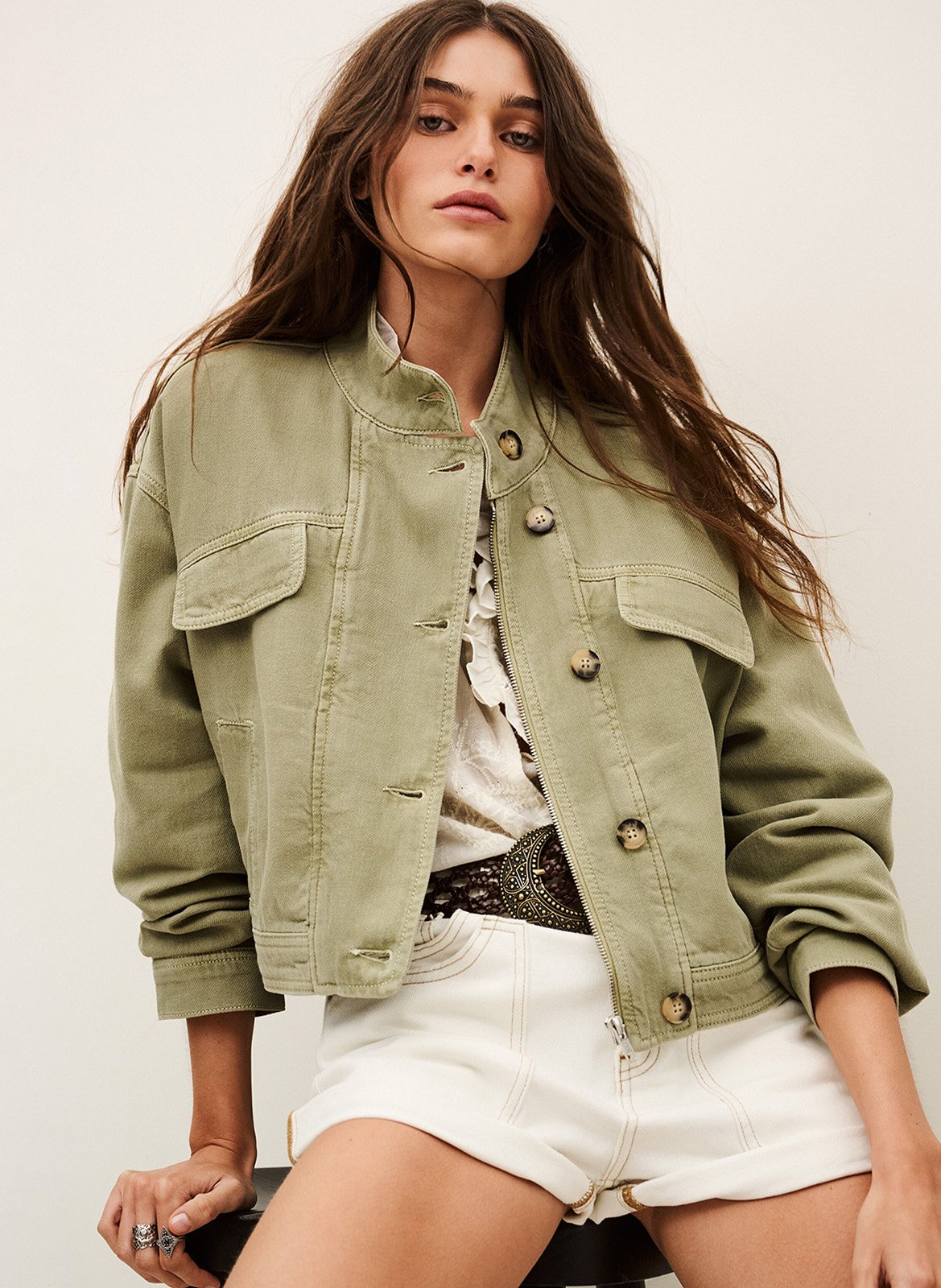 Korte wijde denim jas BA&SH Groen