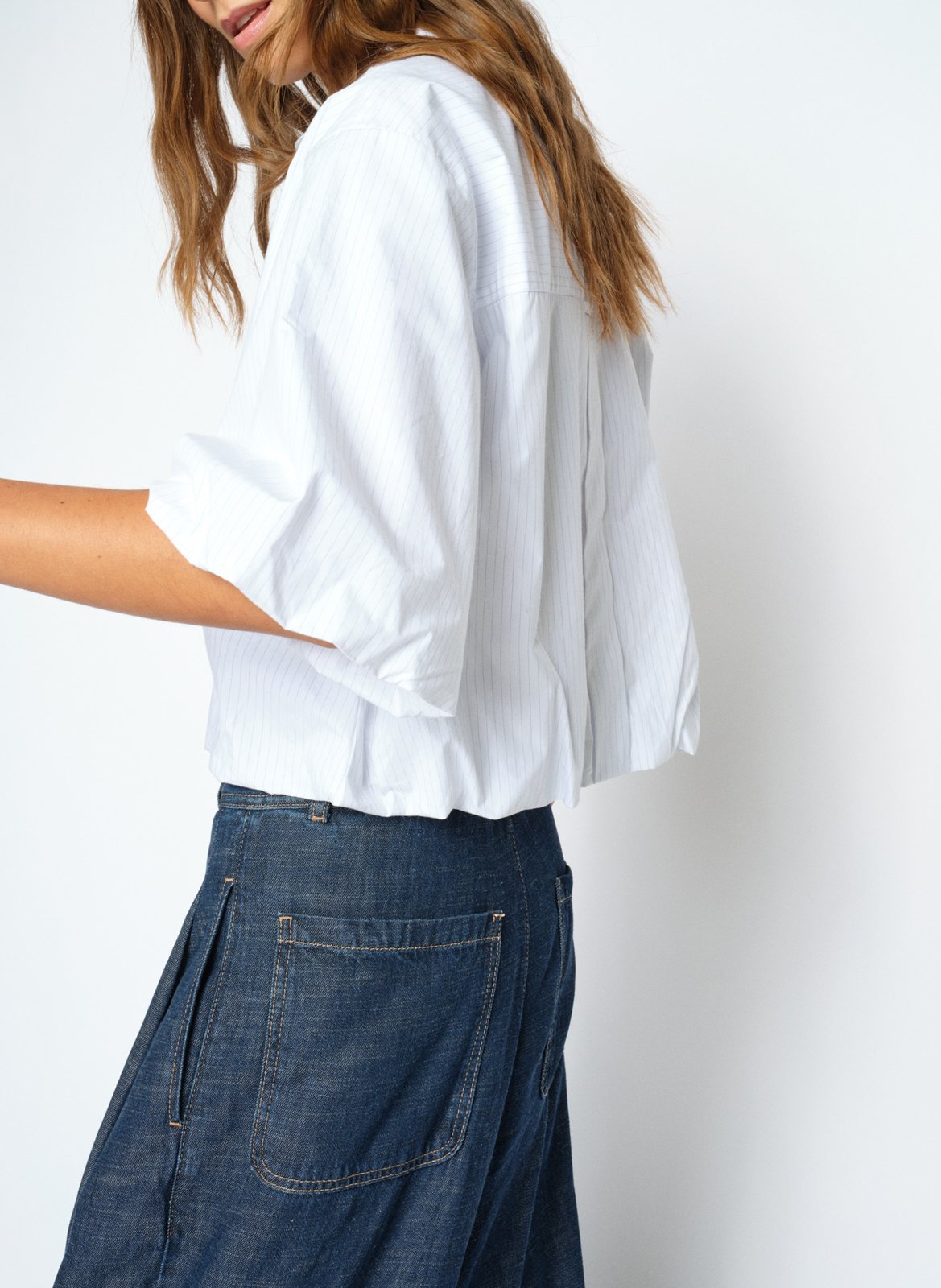 Straight classic collar shirt in striped organic cotton MOS MOSH White