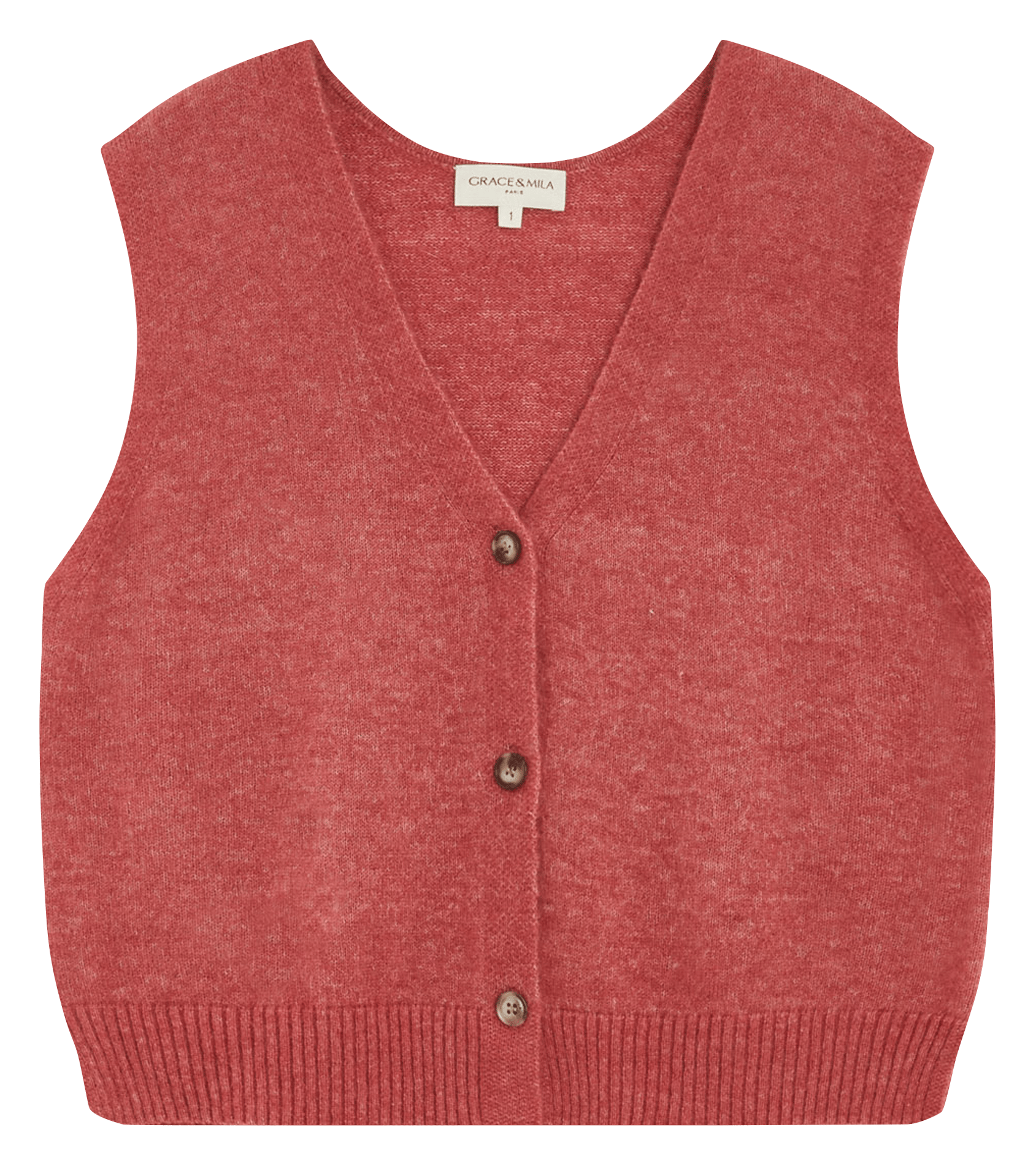Ärmellose gerade geschnittene Strickjacke aus Wollmischung GRACE ET MILA Rosa