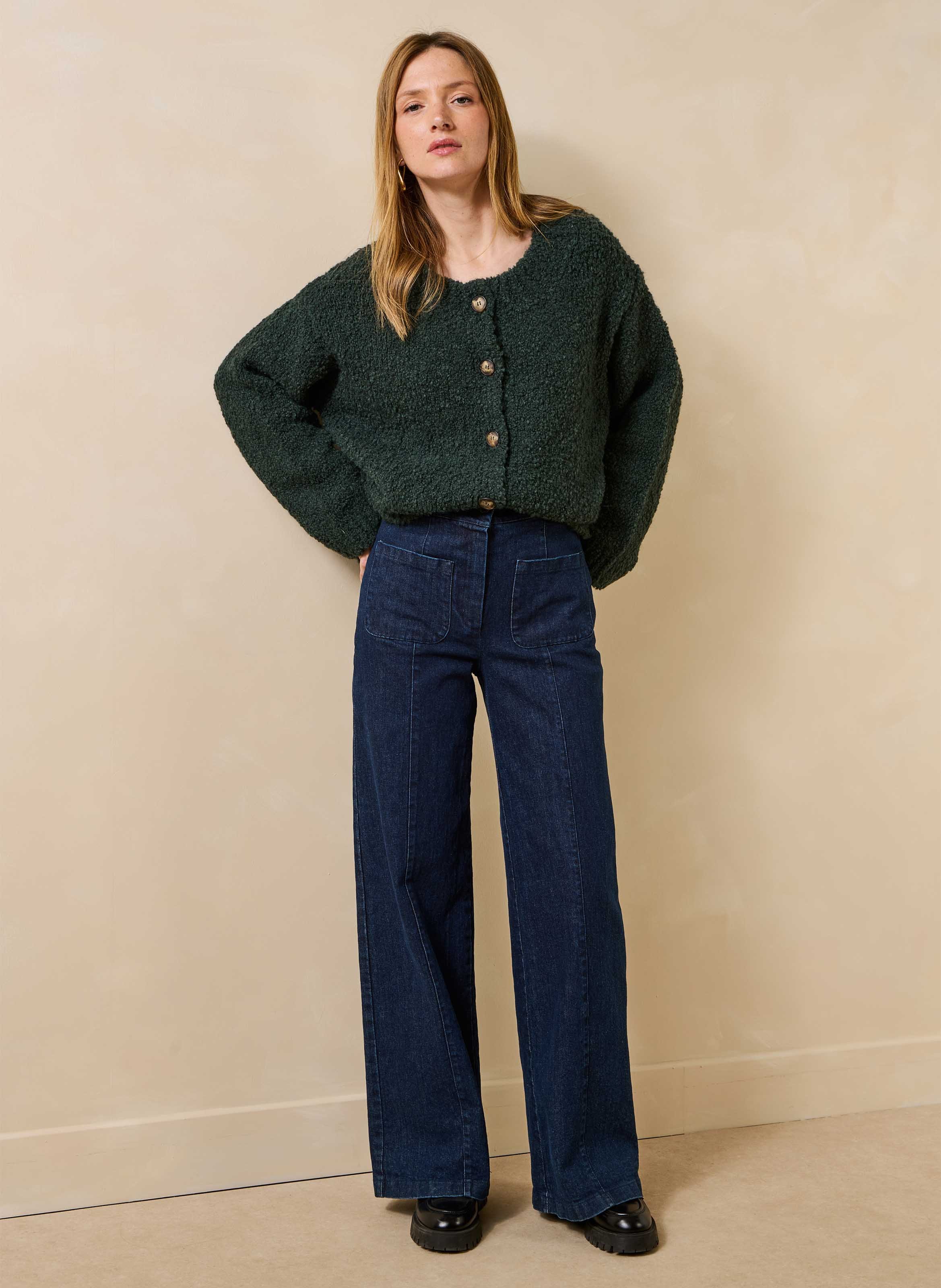 Oversized ronde hals gebreid vest LA FEE MARABOUTEE Groen