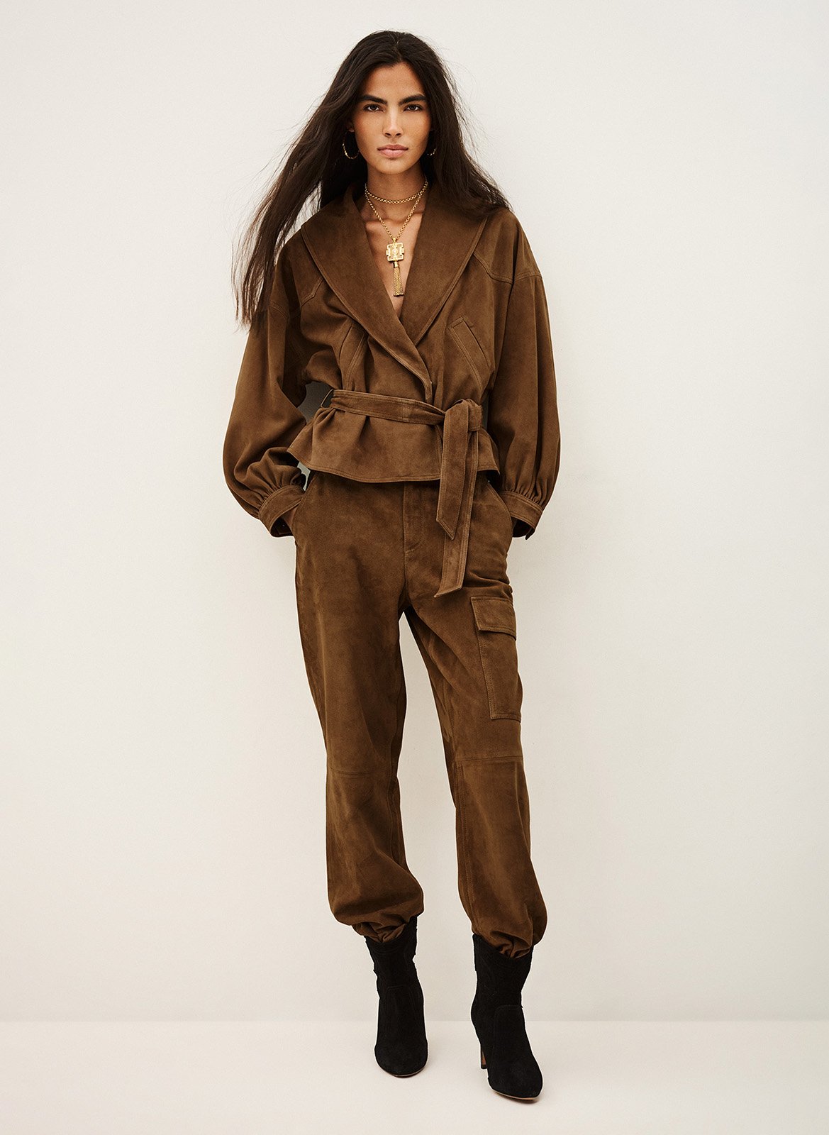 Veste ceinturée en cuir BA&SH Marron