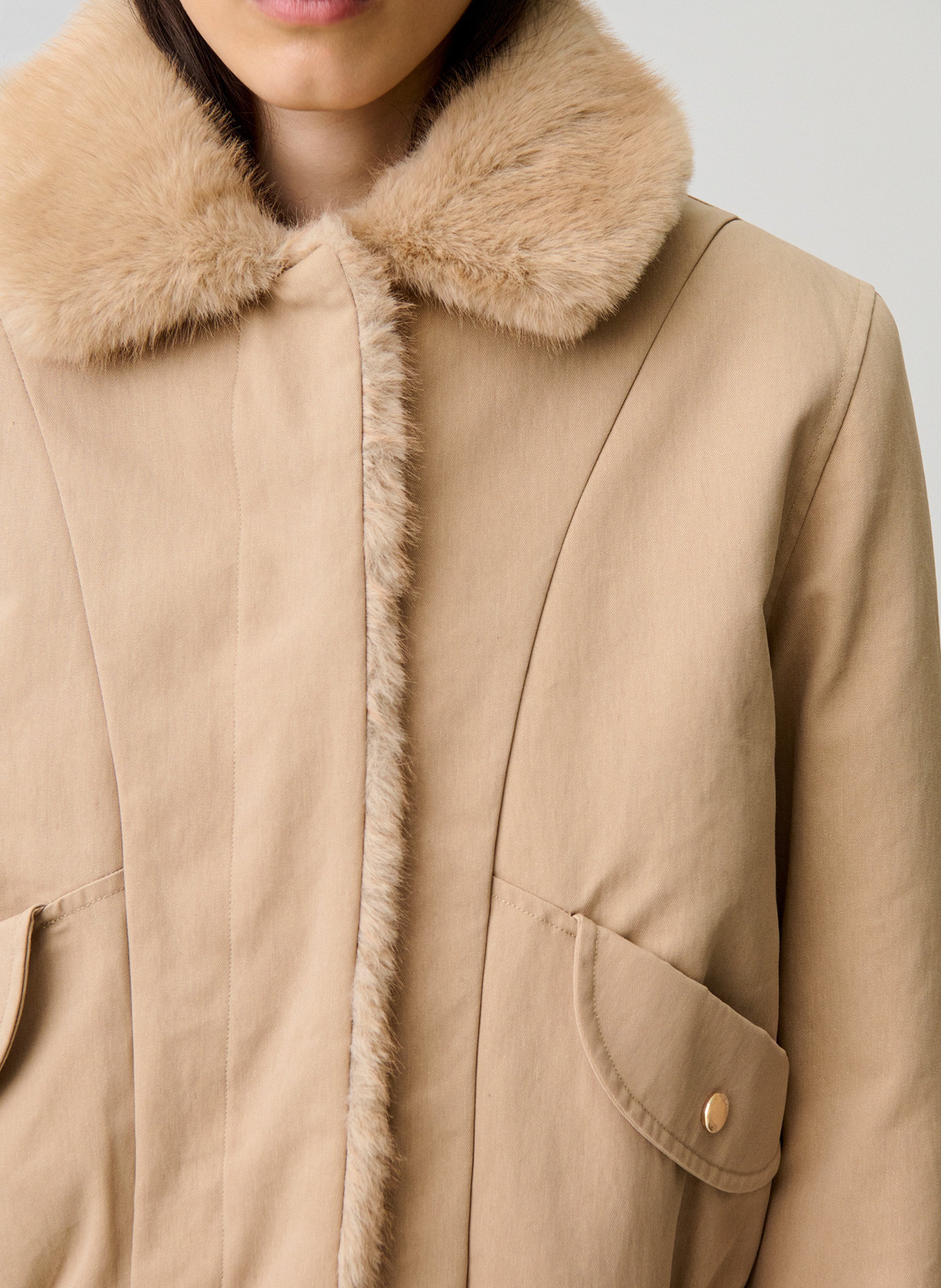 Parka van katoenmix met klassieke kraag CLAUDIE PIERLOT Beige