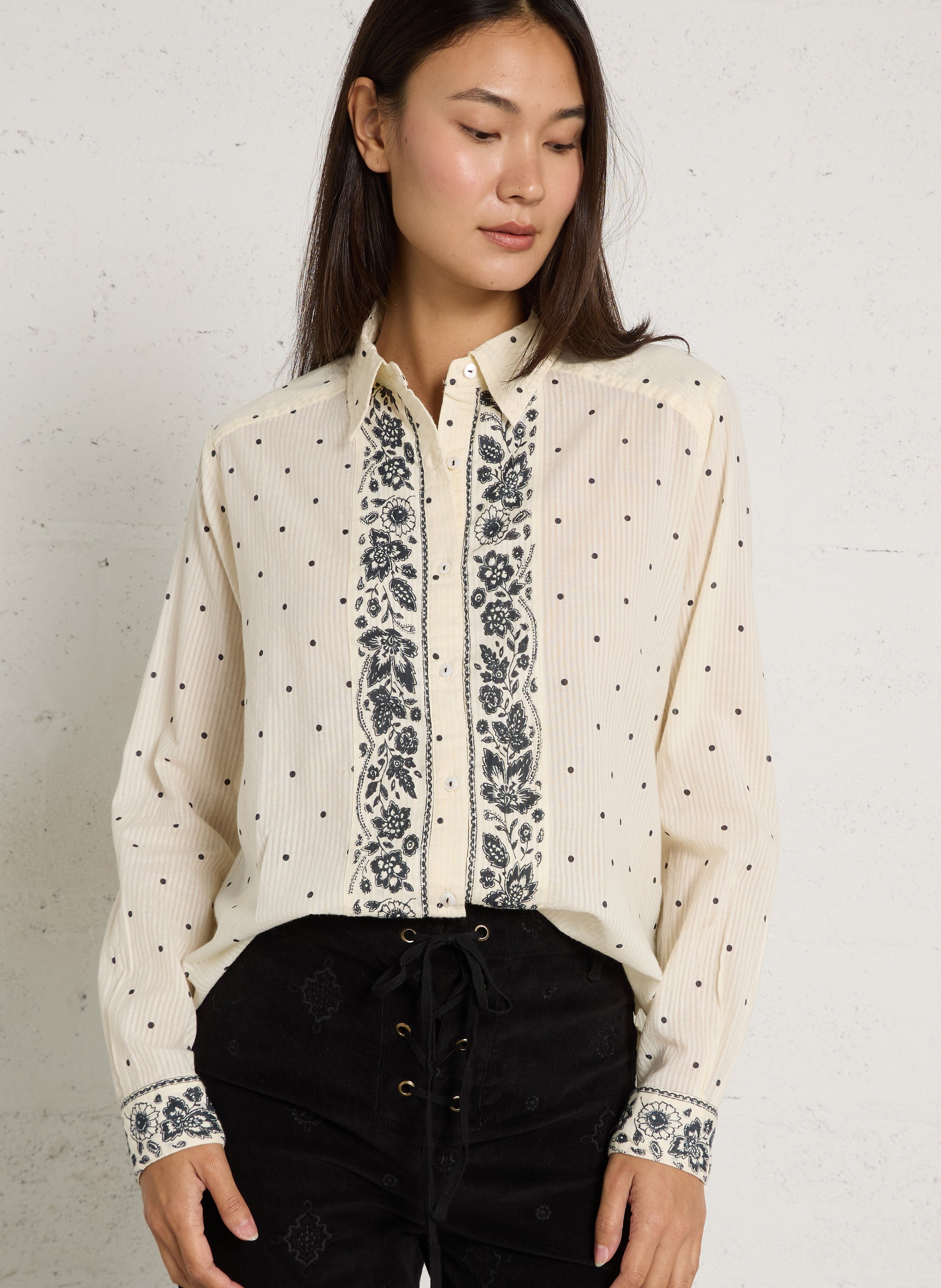Gerader Baumwollblusen mit Muster MAISON HOTEL Weiss