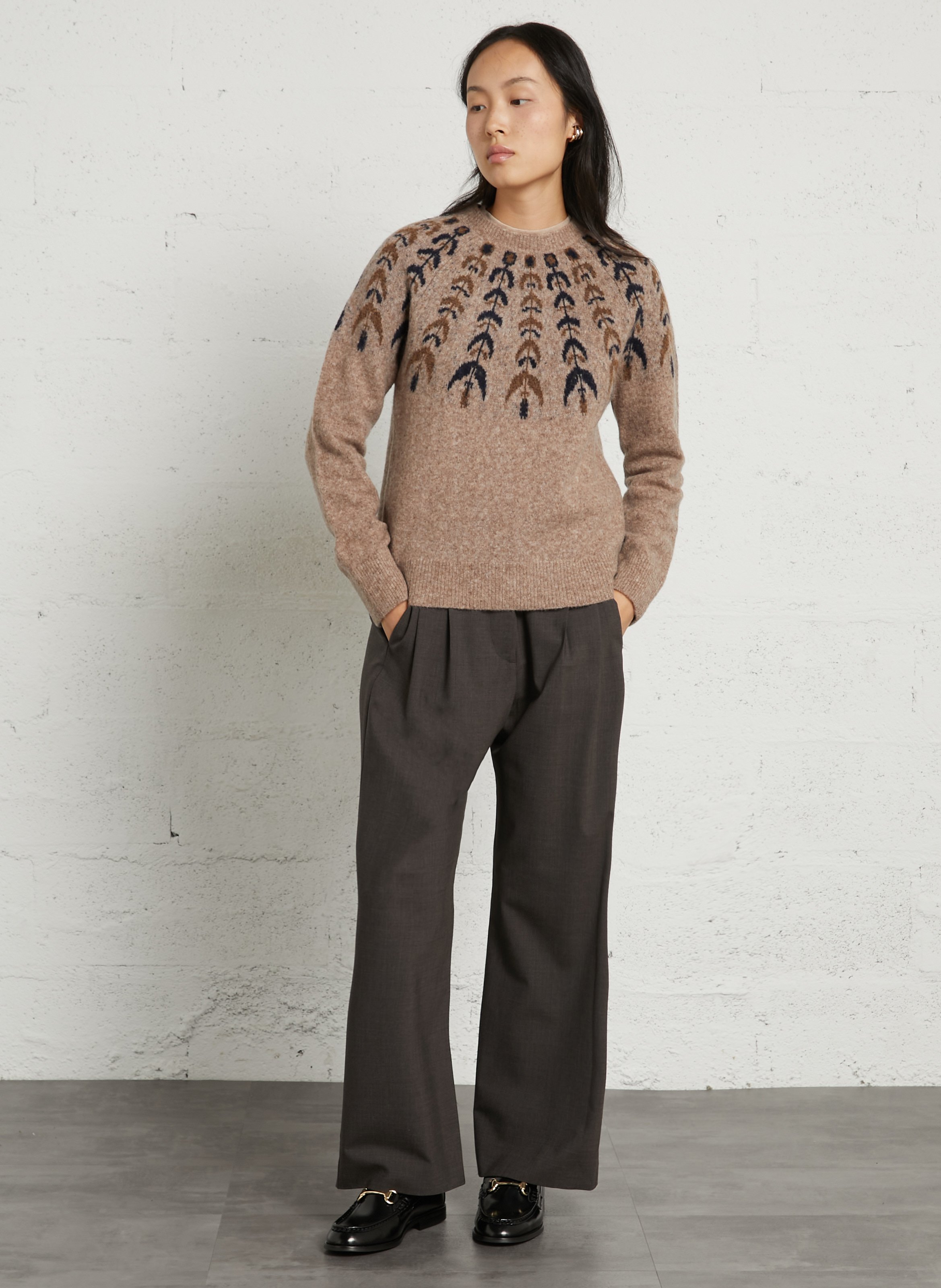 Pull droit à motif jacquard en laine mélangée NICE THINGS Beige