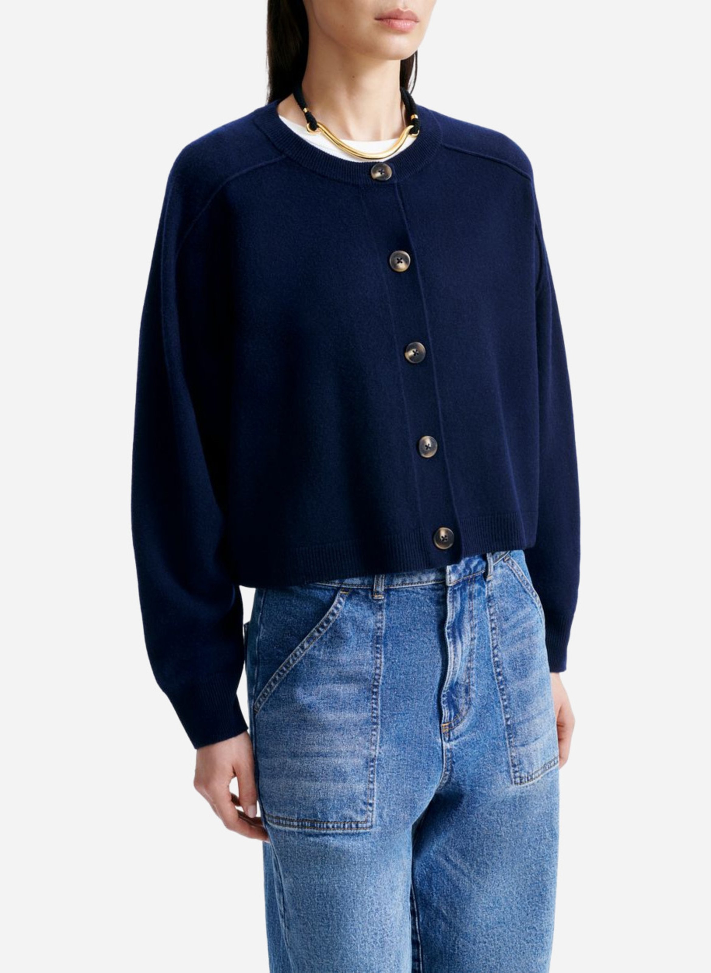 Ruime ronde hals cardigan in wol VANESSA BRUNO Blauw