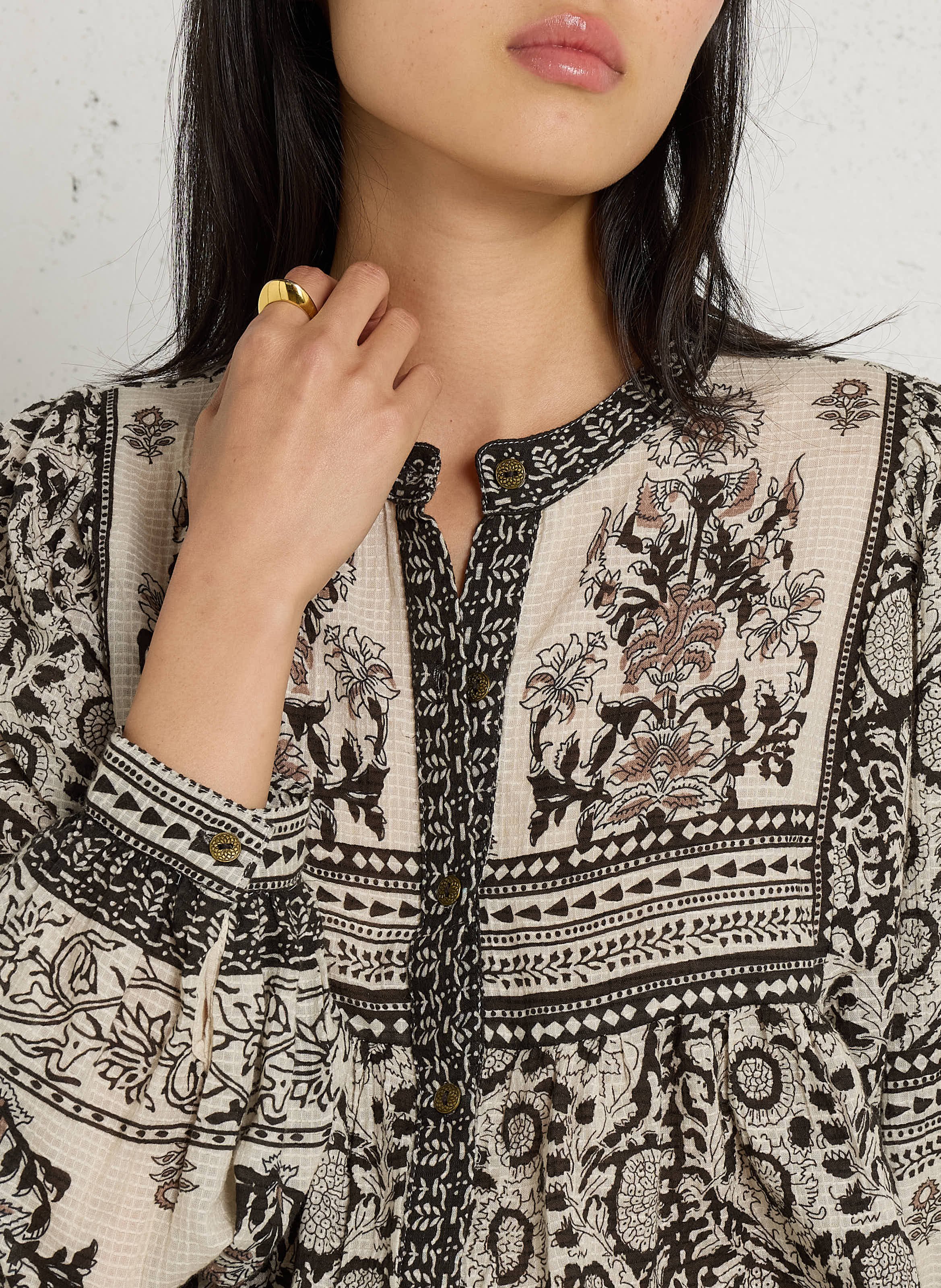 Blouse met grote print in katoen MAISON HOTEL Zwart