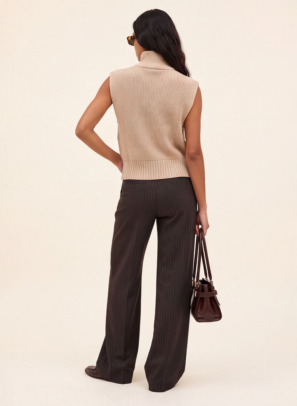 Sleeveless zip-up mock-neck sweater KOOKAI Beige