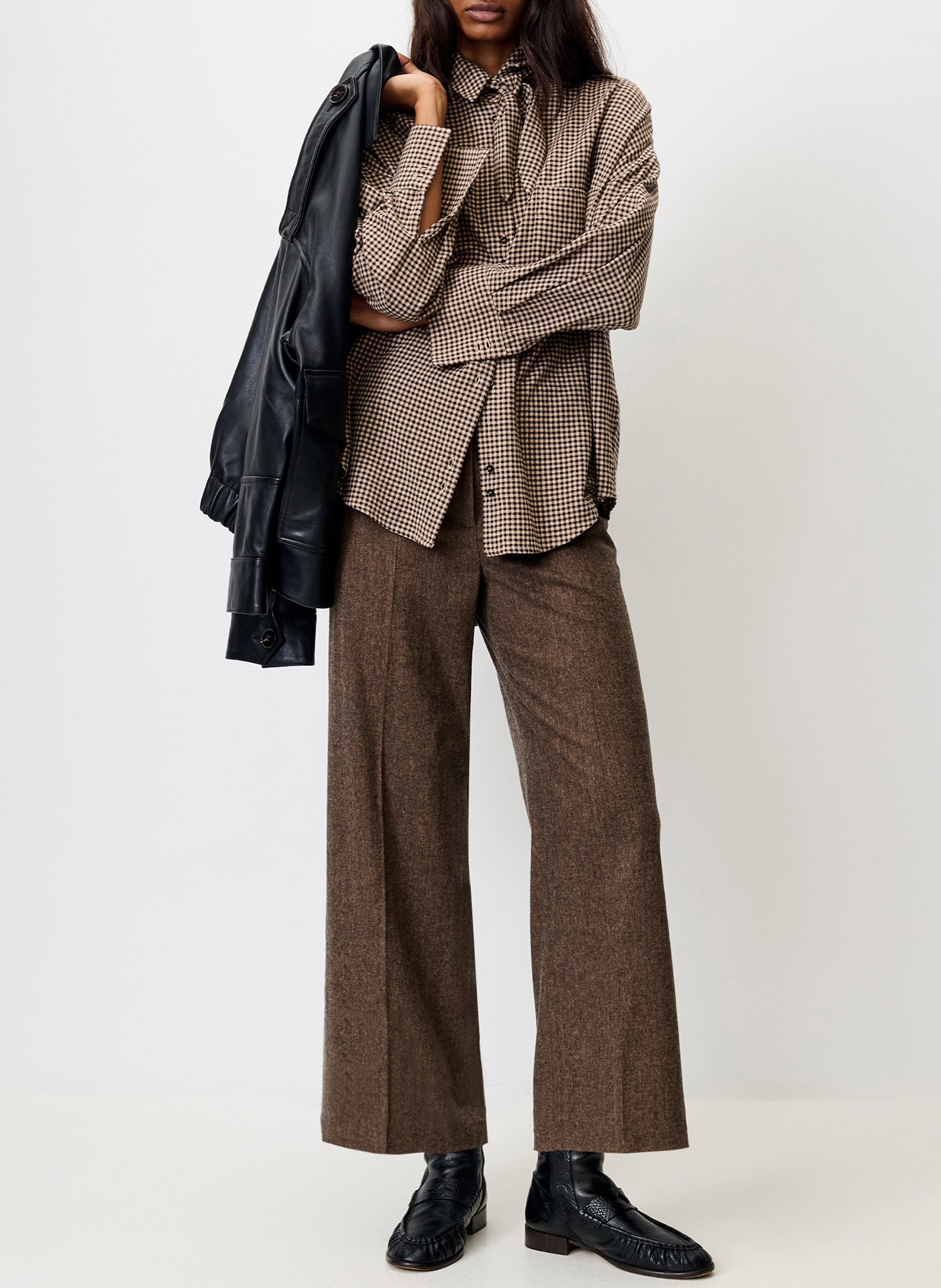 Pantalon large en laine mélangée SESSUN Marron