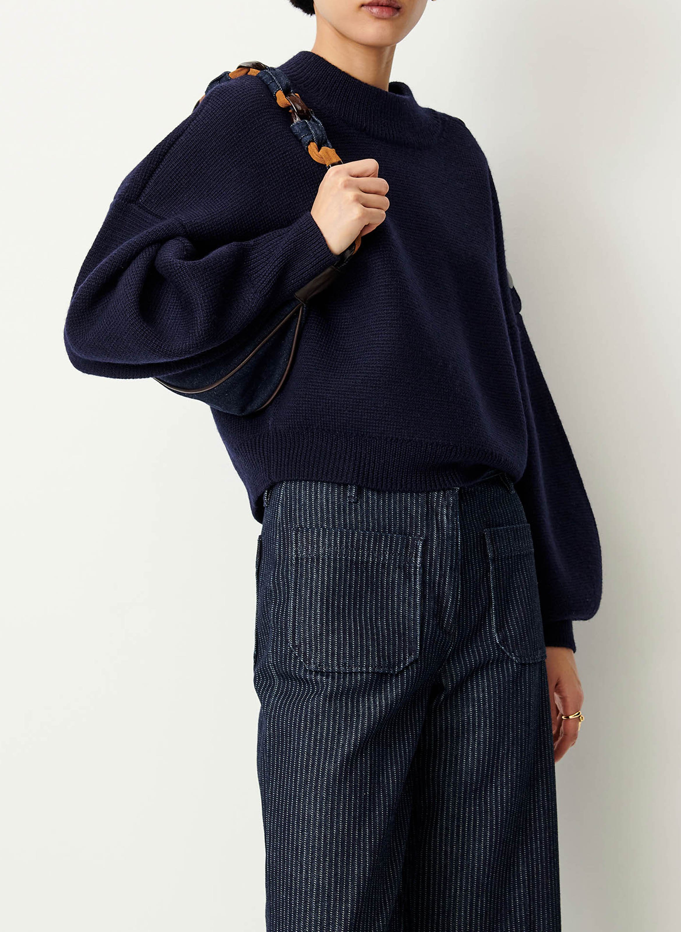 Round neck plain wool oversized sweater SESSUN Blue