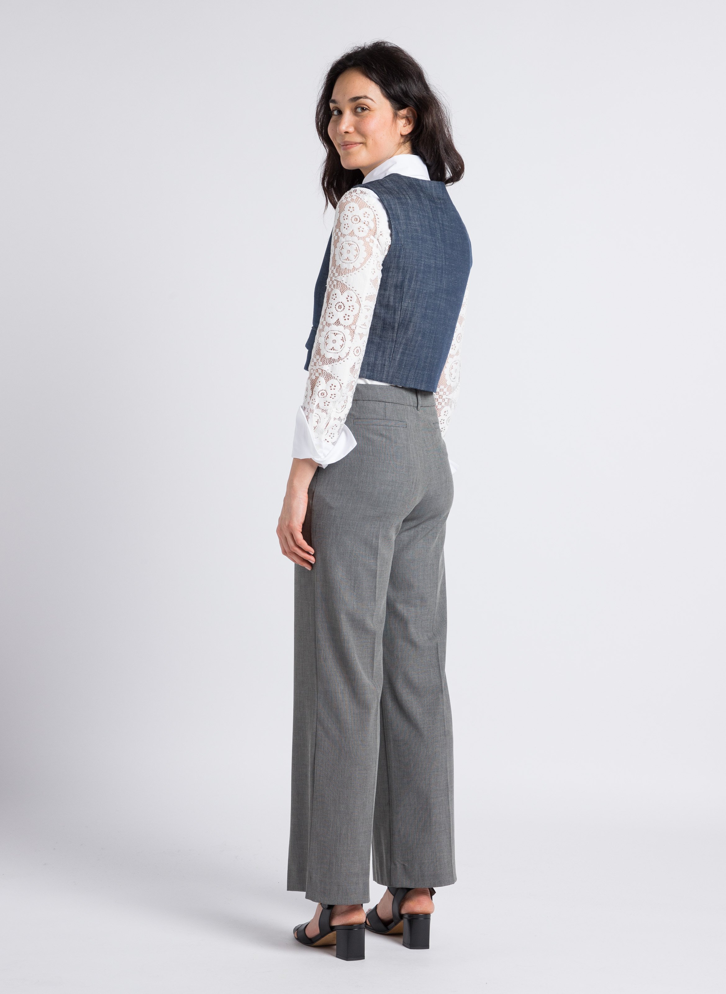 Gilet court en denim col V en coton IMPERIAL Bleu