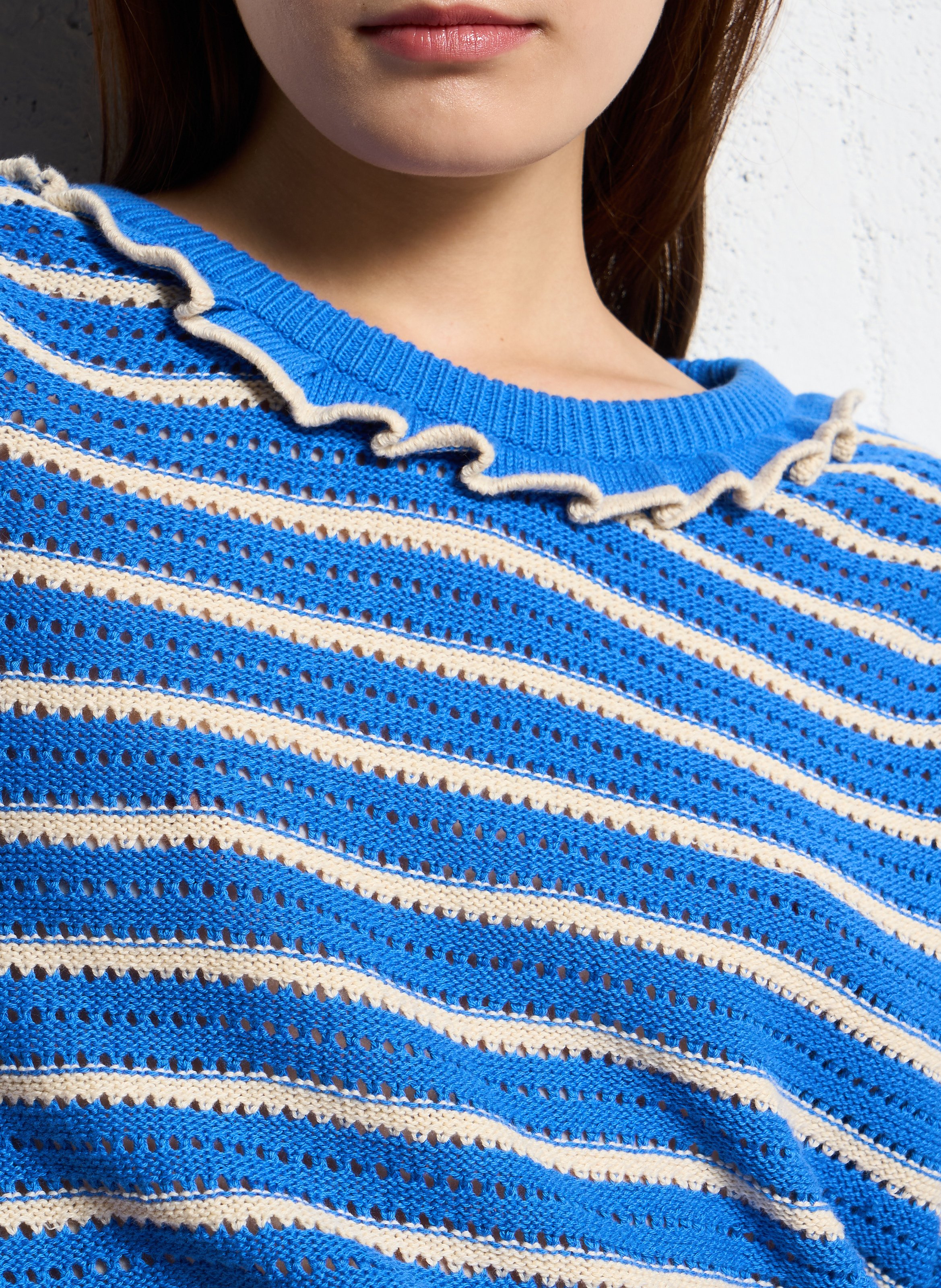 Pull droit col rond en coton Bleu