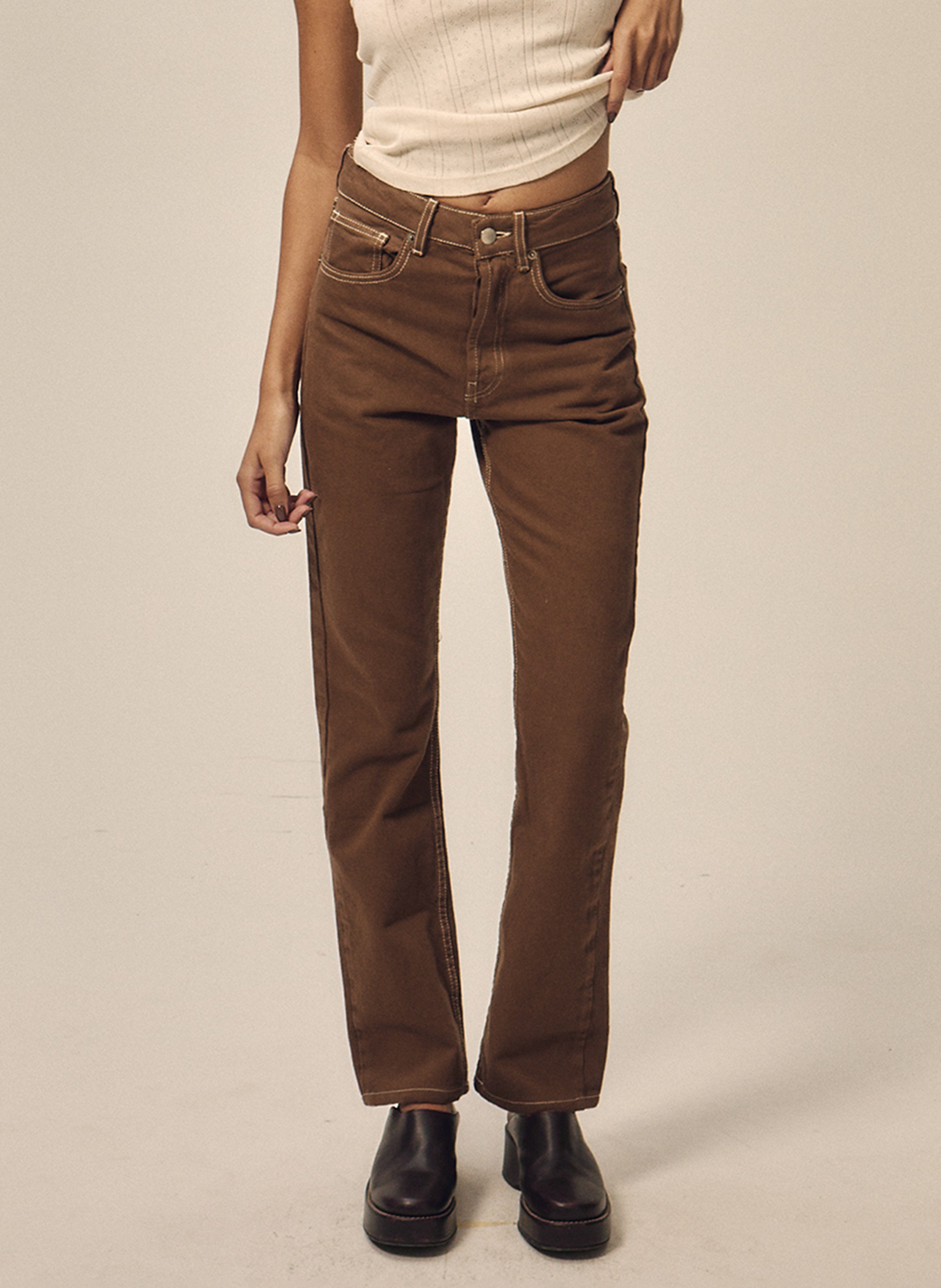 Katoenen jeans met rechte pijp NITAH Bruin