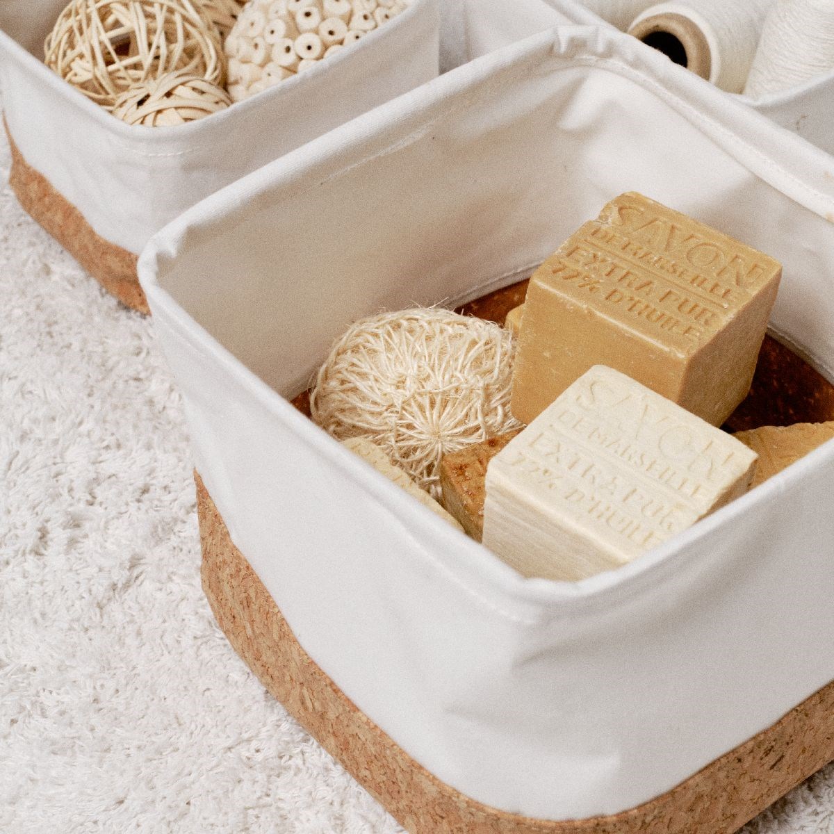 Set of 3 square cork baskets FACTORY Beige