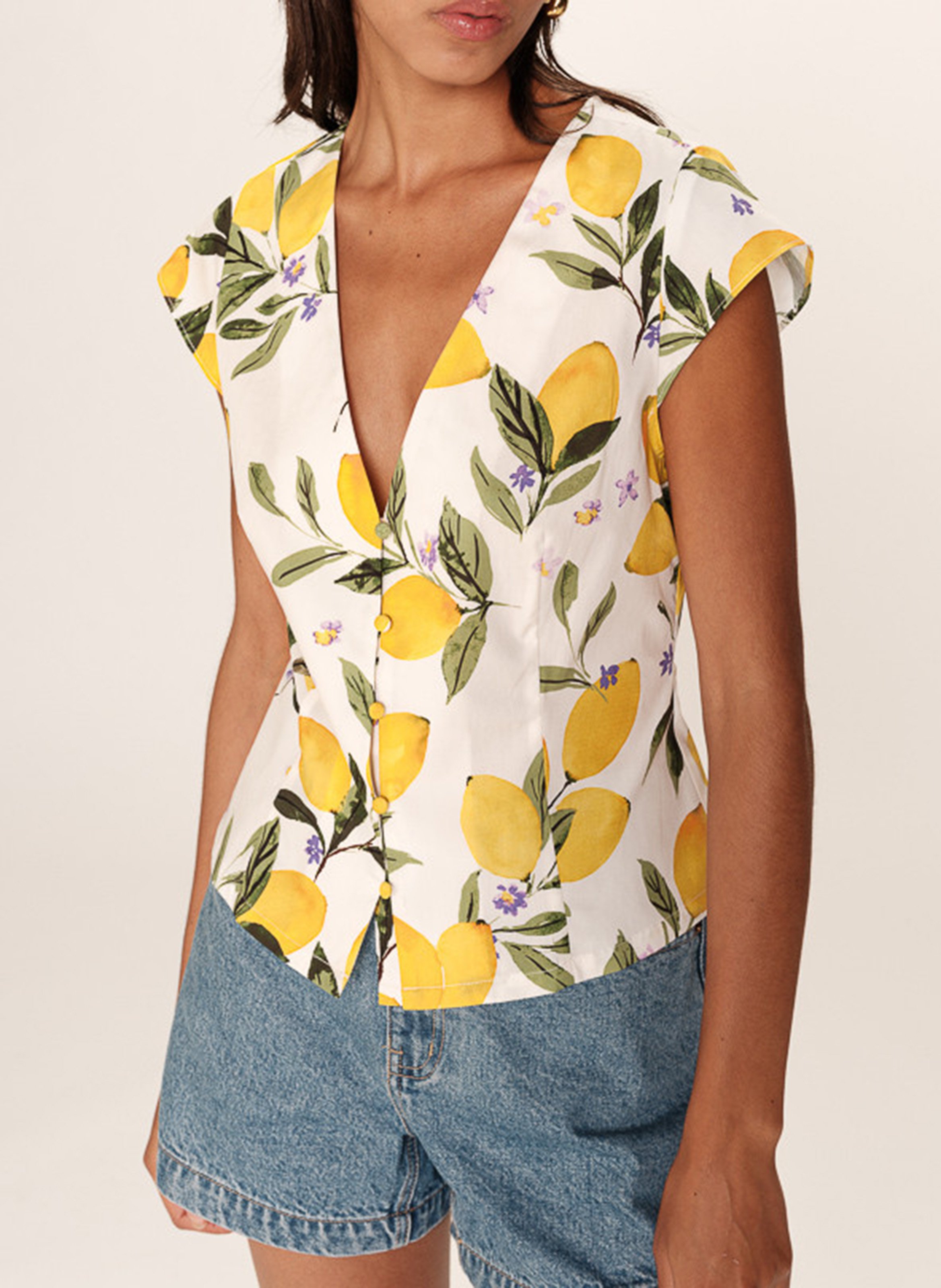 Top col V en coton GRACE ET MILA