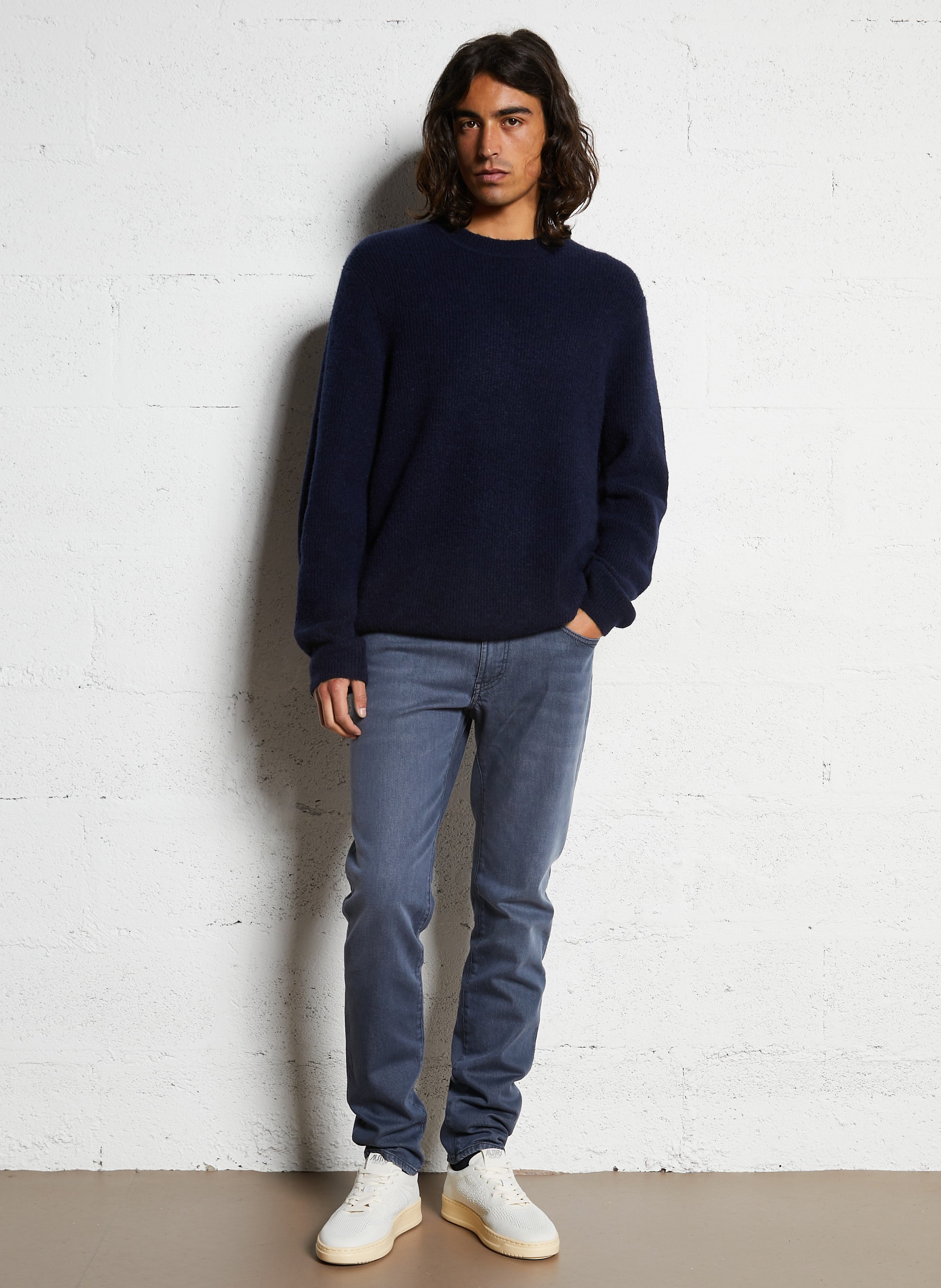 Round neck straight fluffy knit sweater IKKS Blue