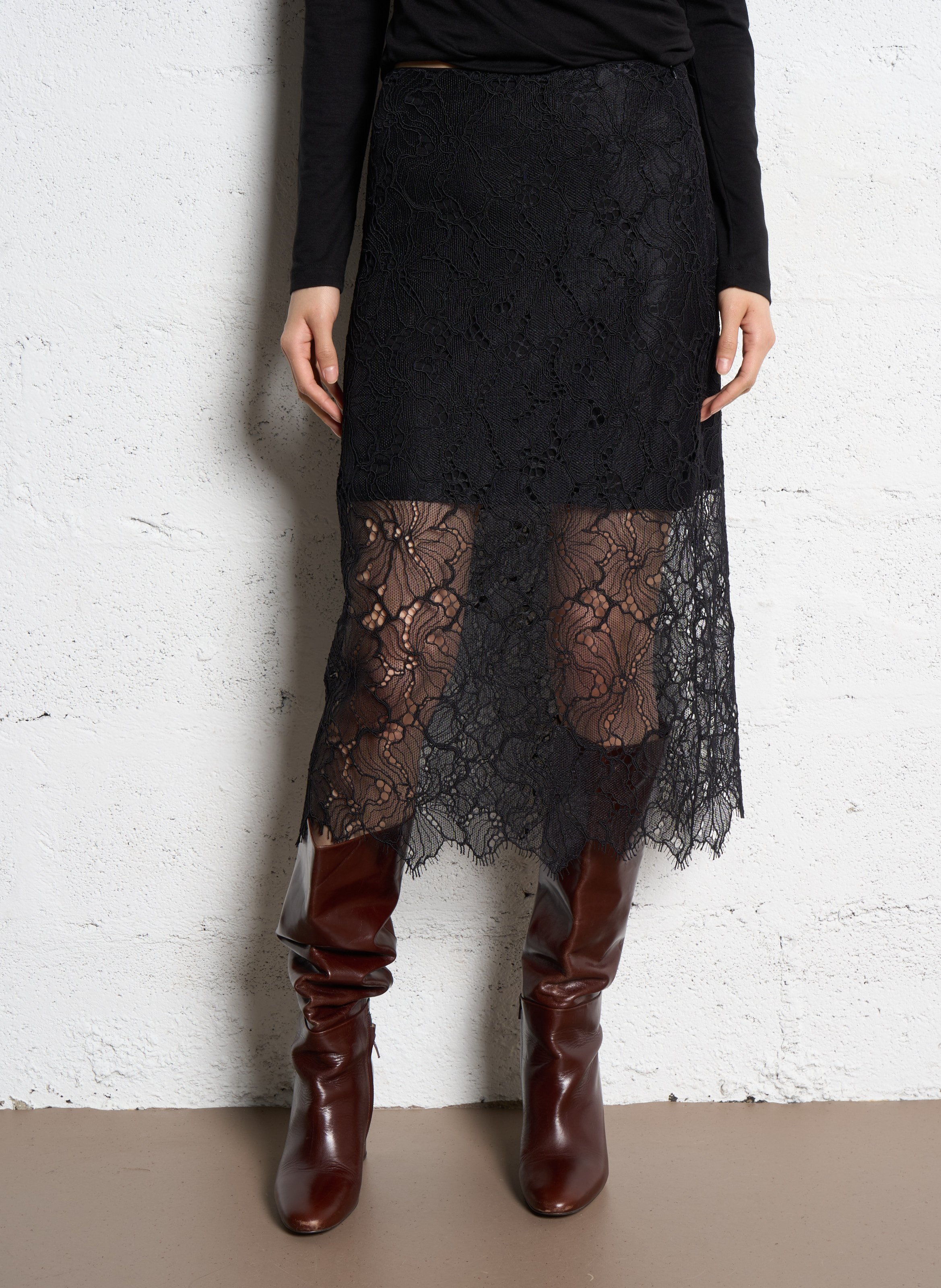 Jupe midi en dentelle  SUNCOO Noir