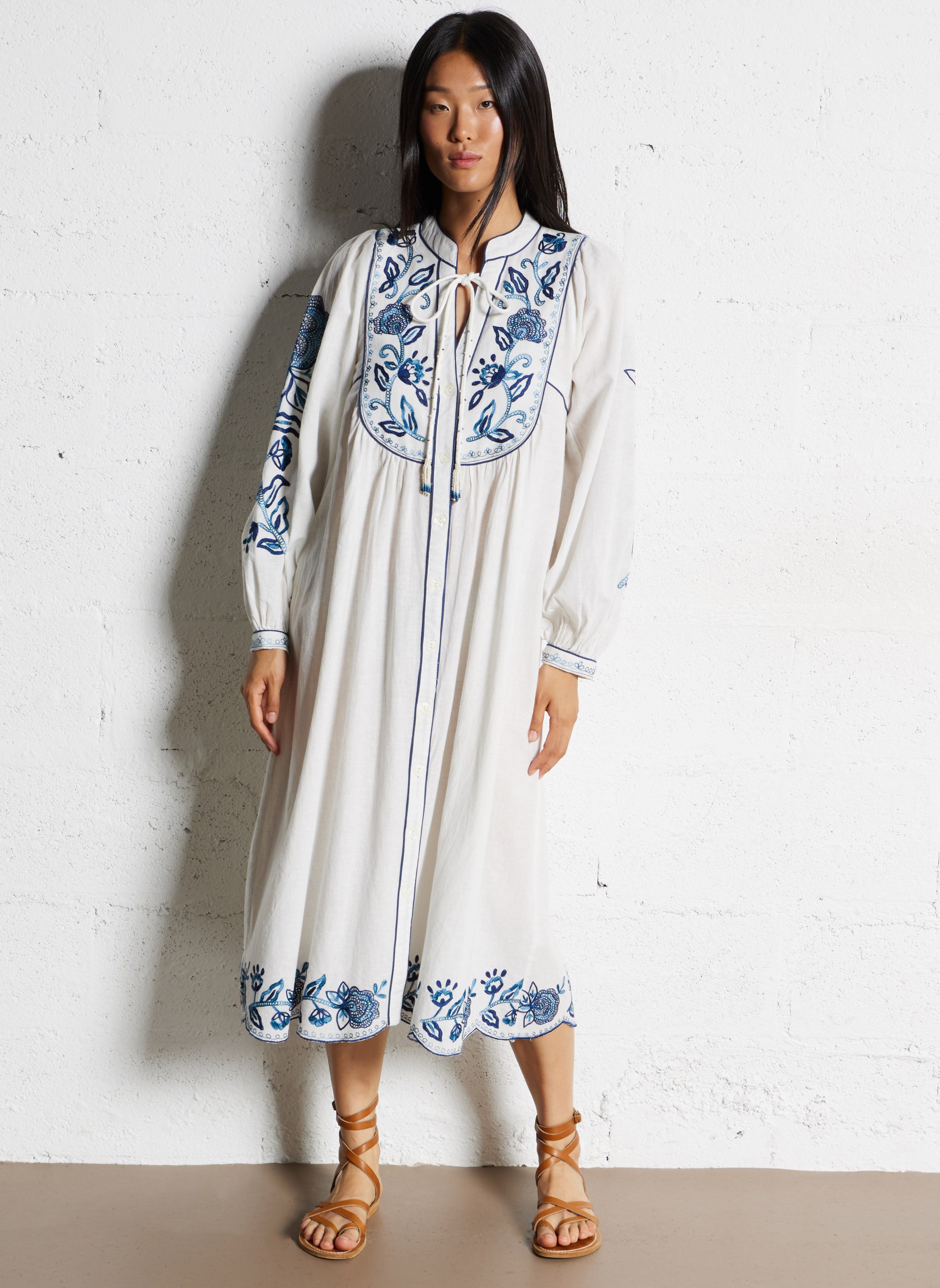 Robe midi col tunisien en coton M.A.B.E Beige