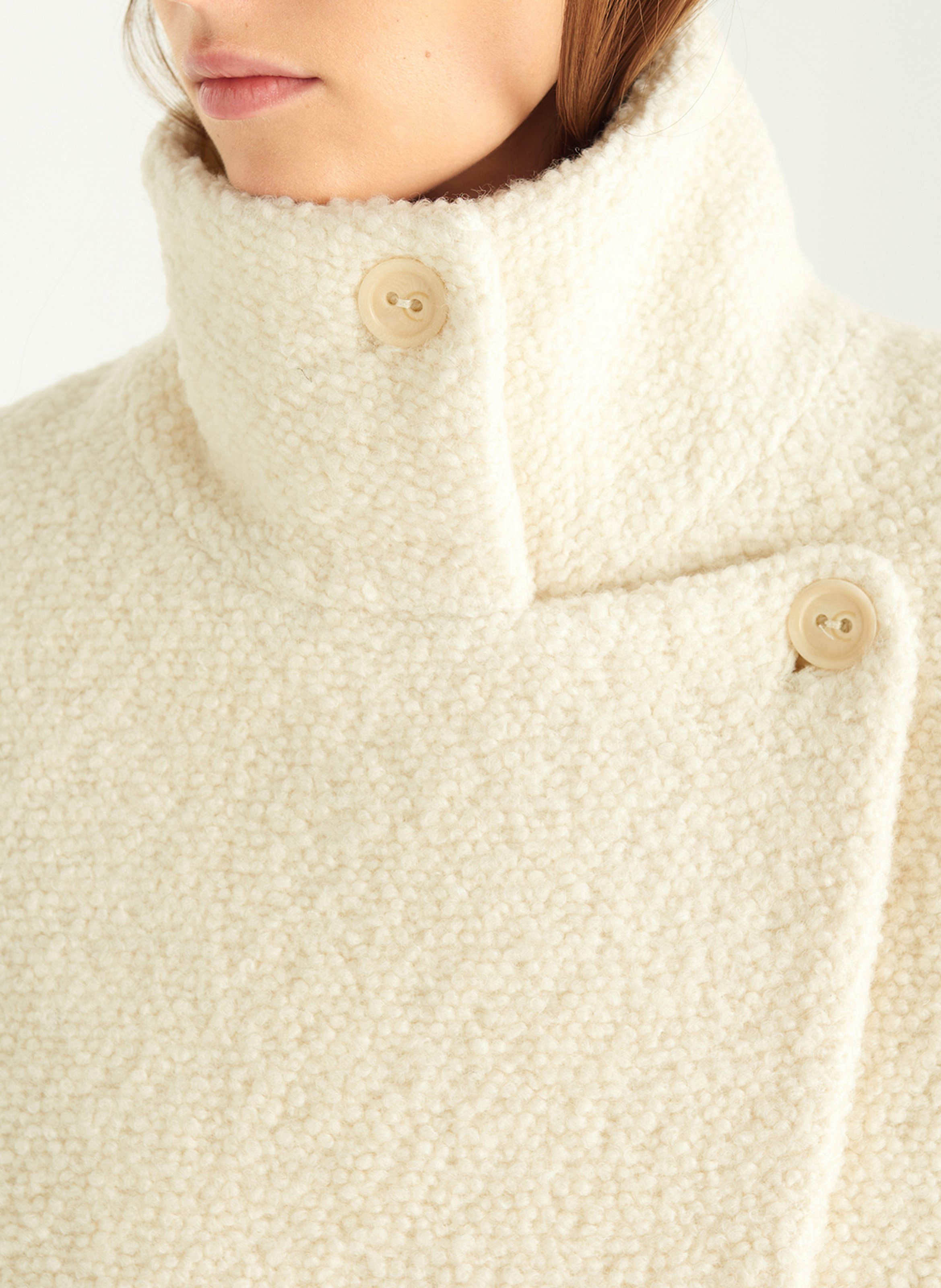 Manteau boutonné col montant en laine mélangée COTELAC Blanc