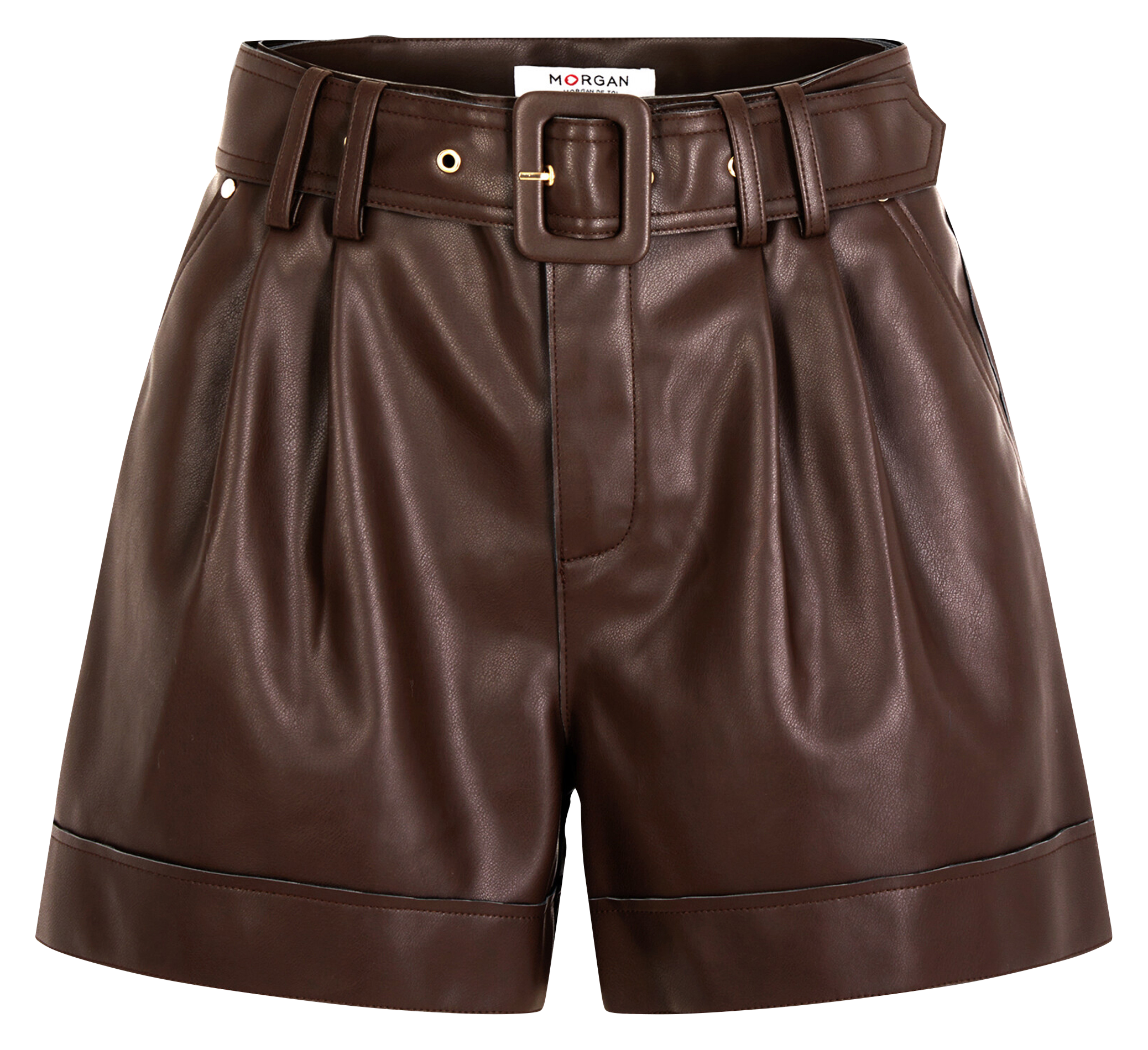 Fitted faux leather shorts MORGAN Brown