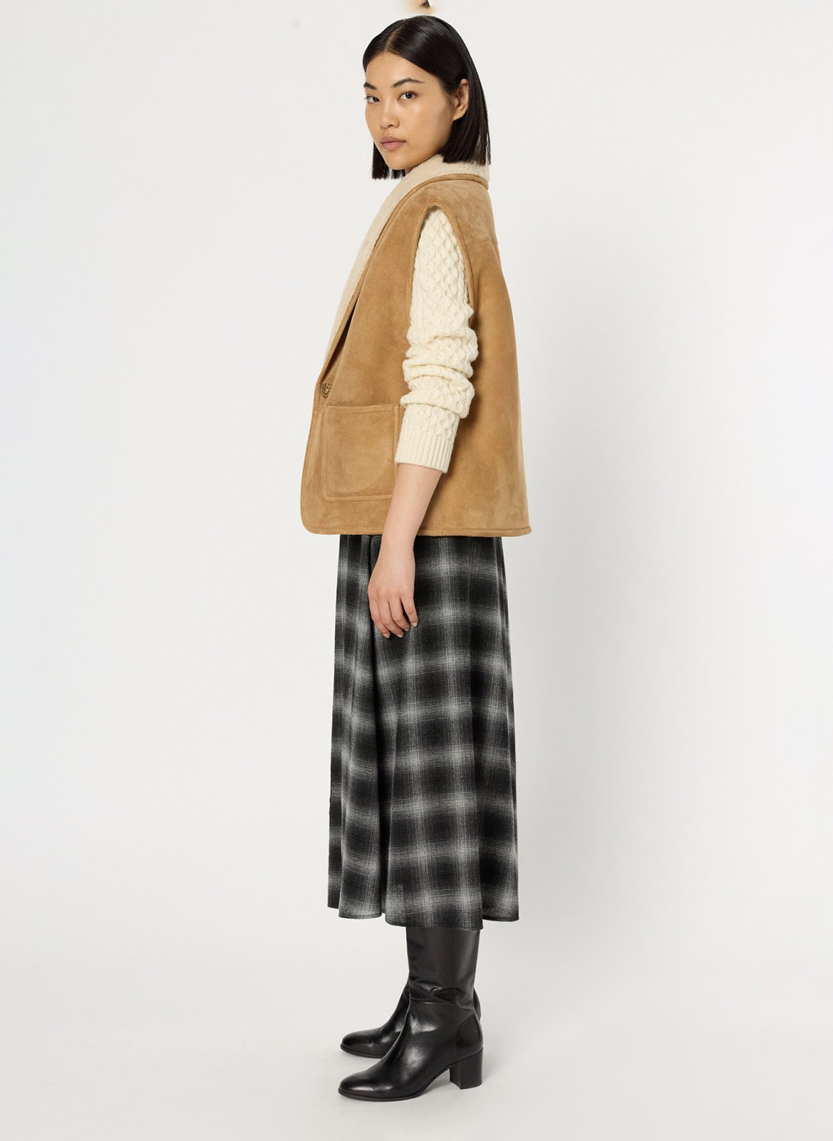 Jupe midi évasée à carreaux GERARD DAREL Gris