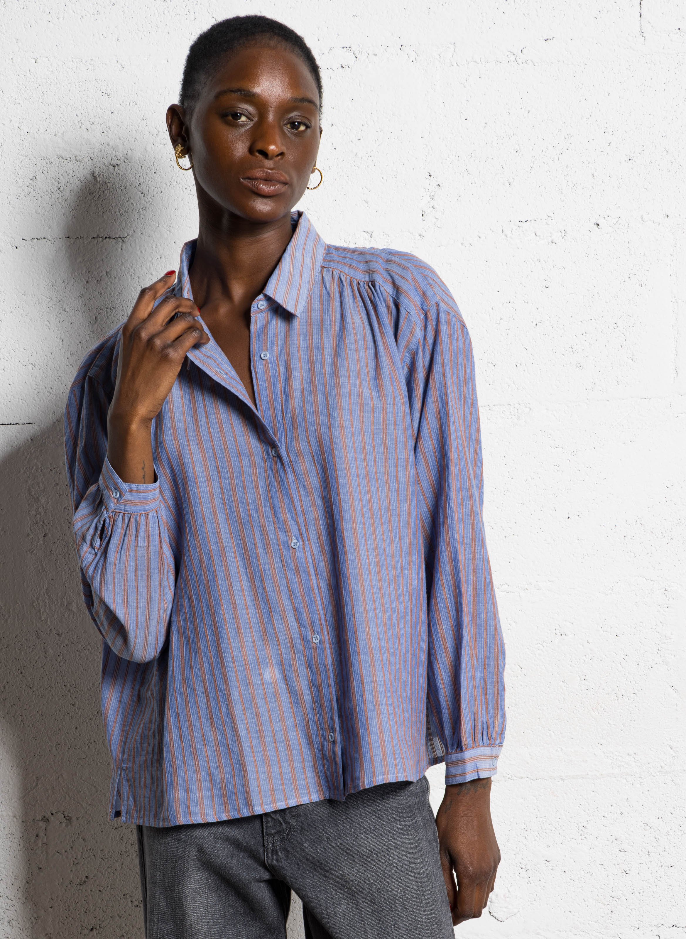 Chemise oversize en coton rayé SACRECOEUR Bleu