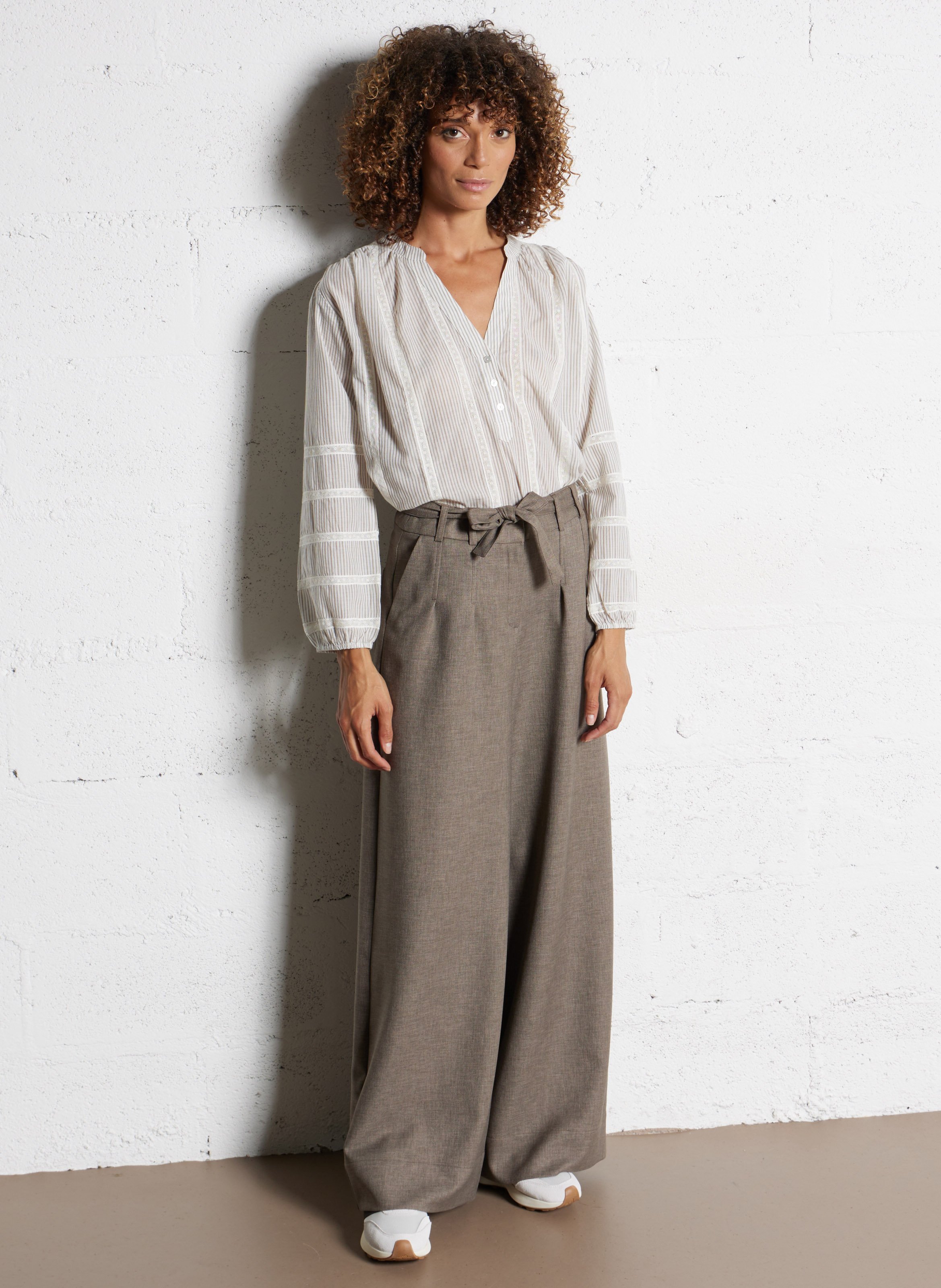 V-neck cotton blouse MAISON 123 Grey