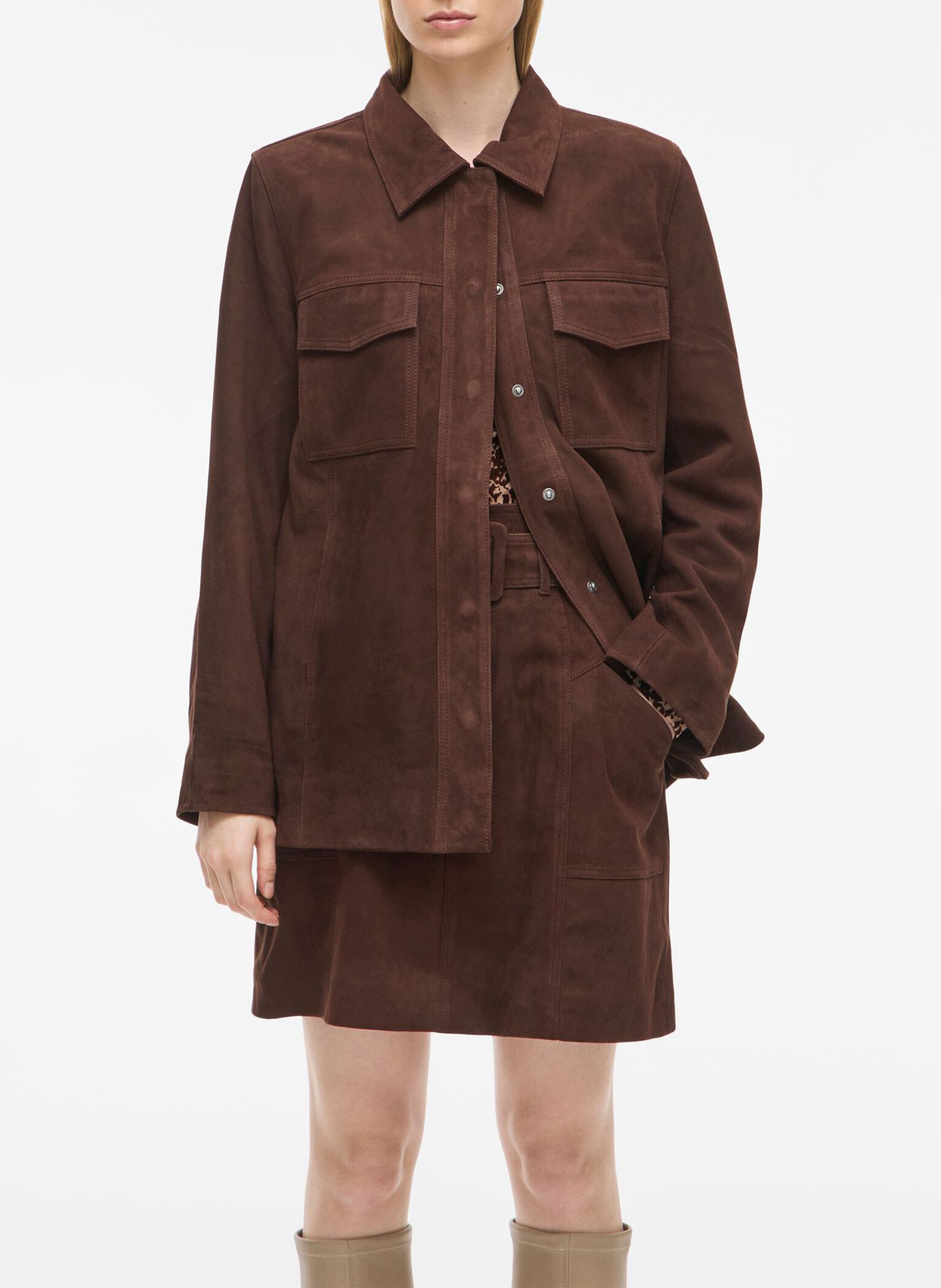 Gerade Lederjacke mit klassischem Kragen ROUGE EDIT Braun