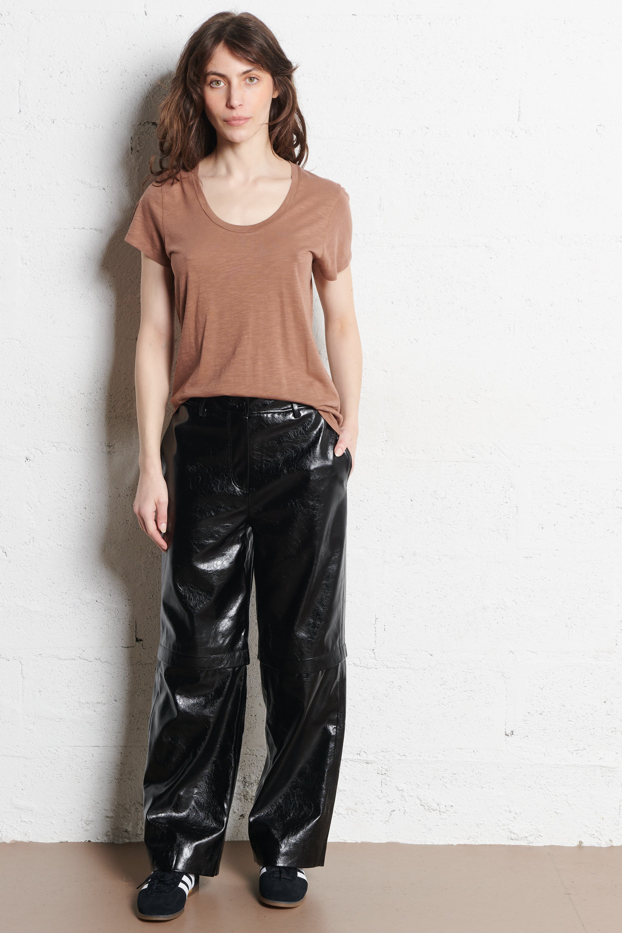 Tee-shirt col rond en coton mélangé AMERICAN VINTAGE Marron