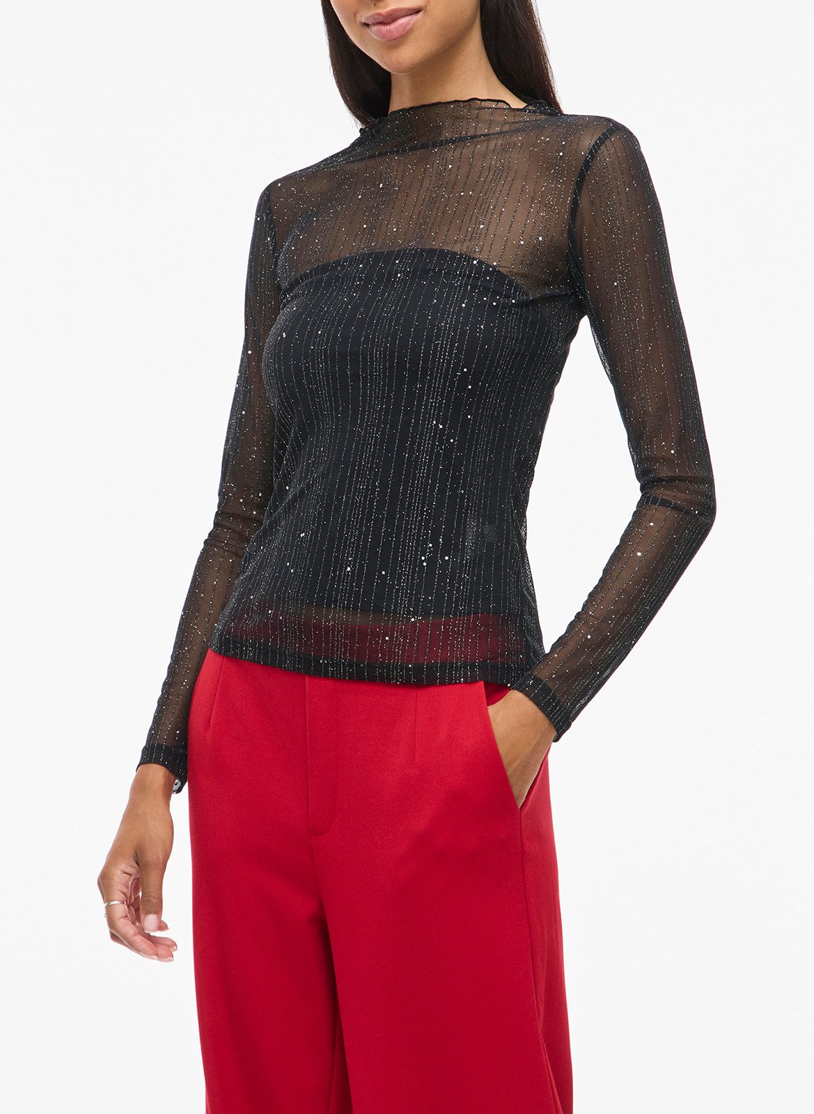 Tee-shirt ajusté transparent à paillettes VILA Noir