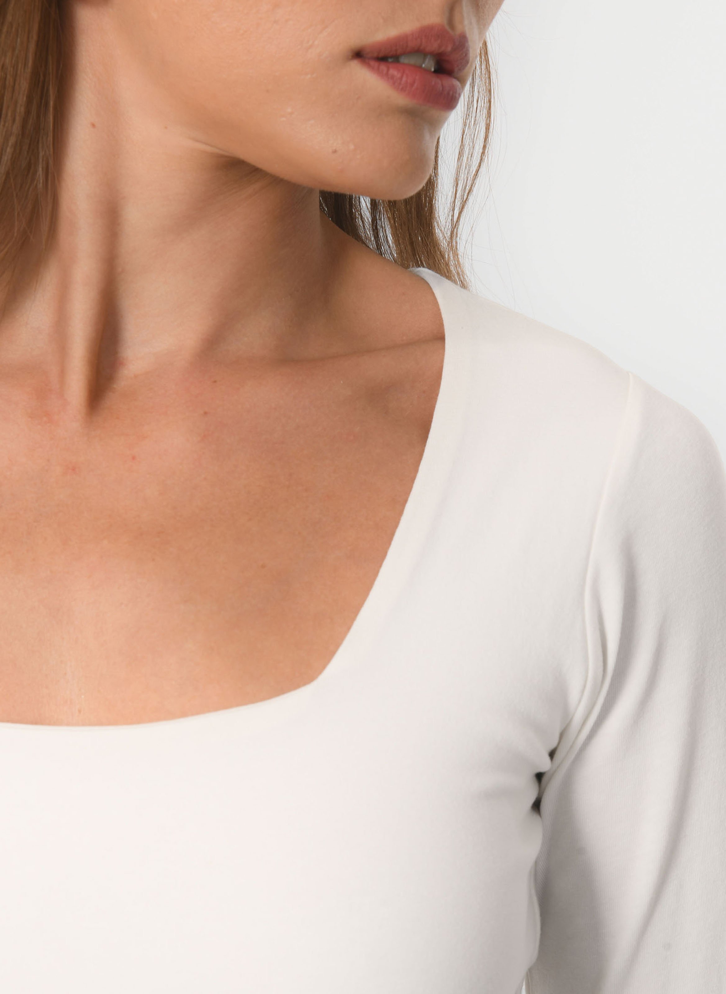 Tee-shirt moulant col carré en coton mélangé KOOKAI Blanc