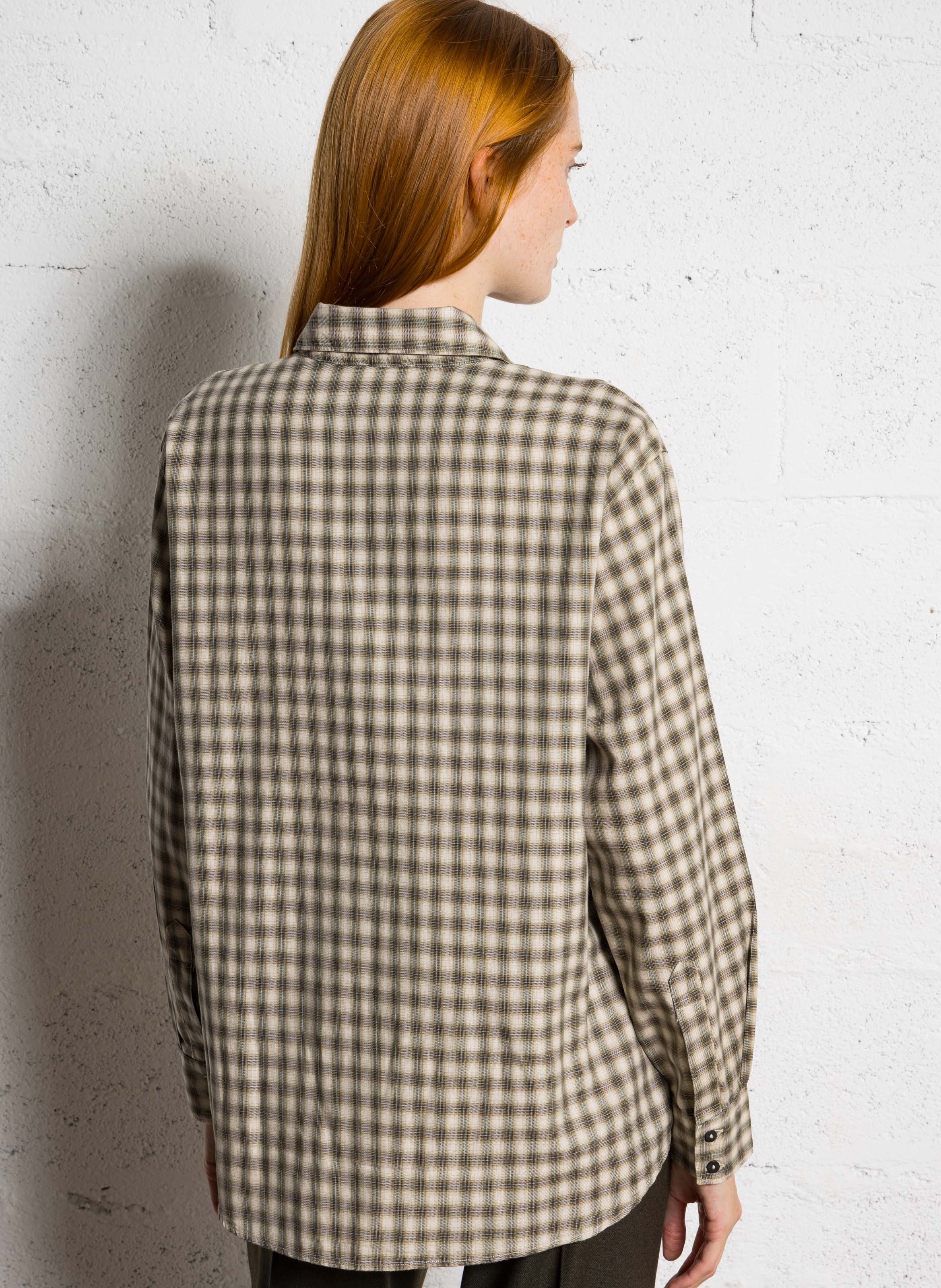 Chemise droite col classique à carreaux en coton DIEGA Vert