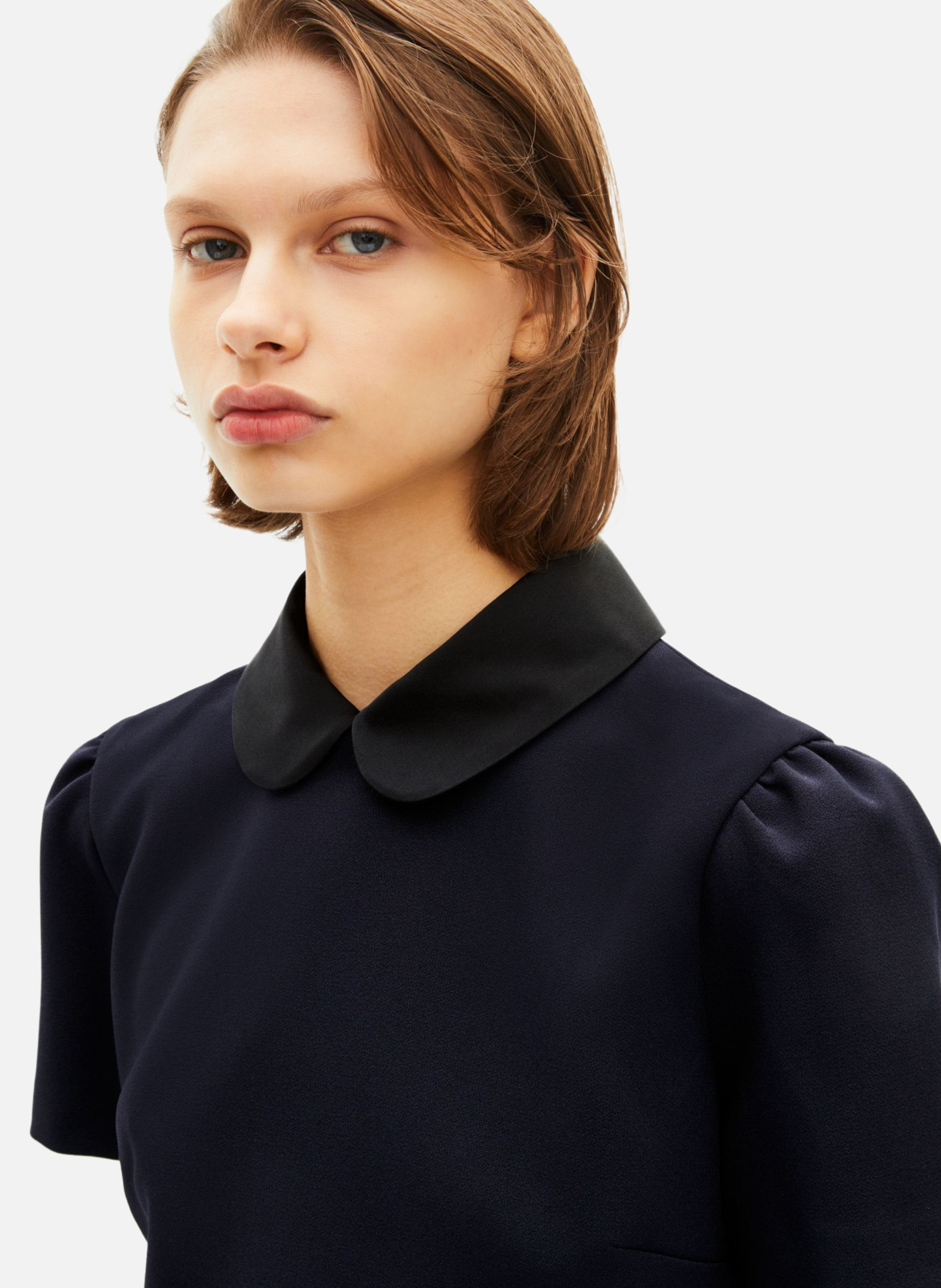 Short dress with Peter Pan collar in satin THE KOOPLES Blue