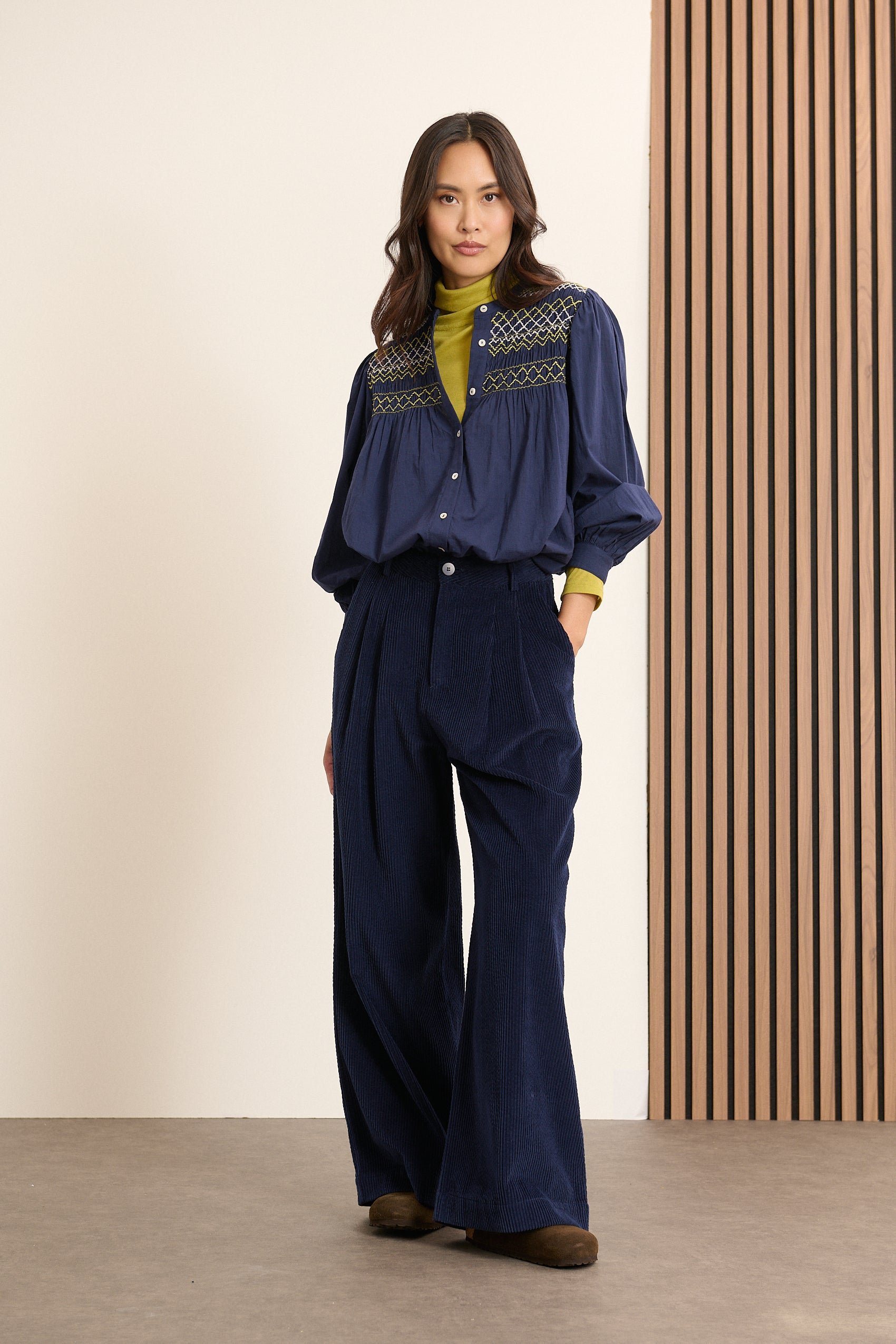 High-waisted wide-leg corduroy trousers with pleats GARANCE PARIS Blue